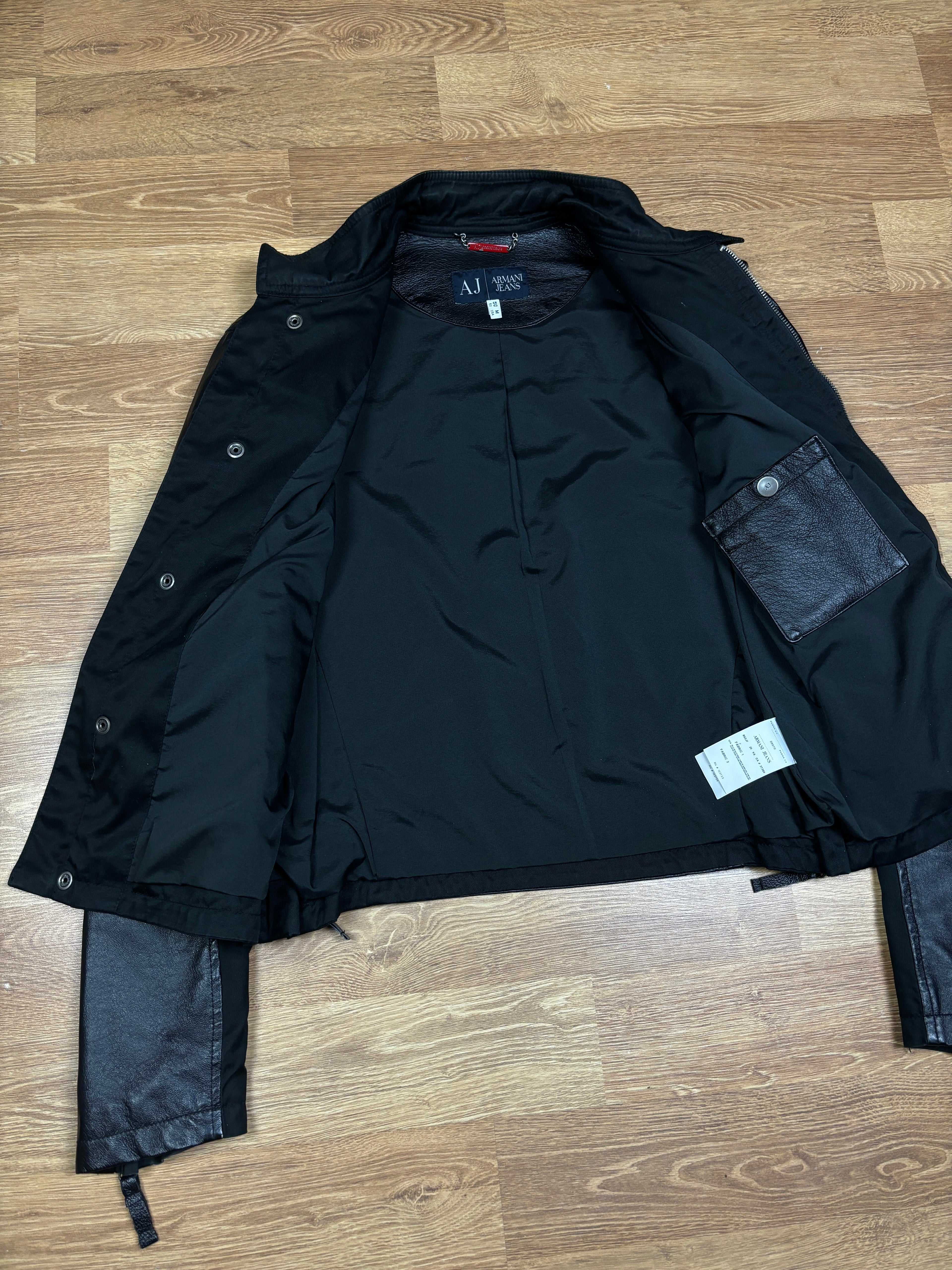 2000s Armani Jeans Leather Panel Biker Jacket