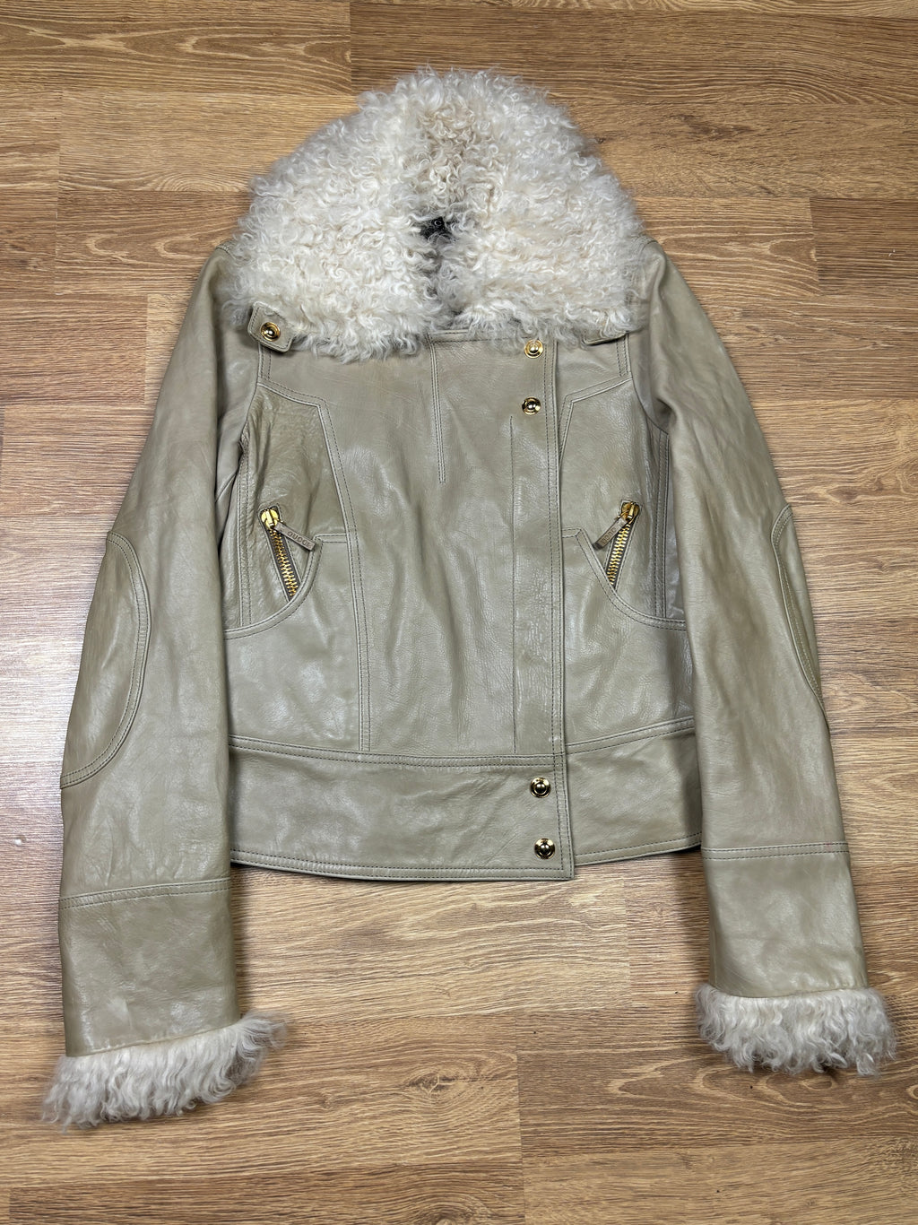 Gucci Frida Giannini Leather Shearling Collar Jacket