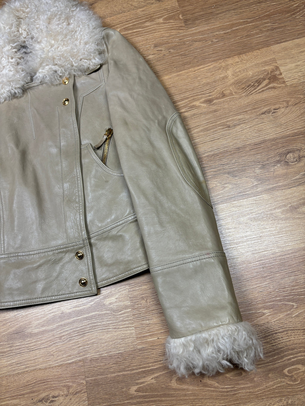 Gucci Frida Giannini Leather Shearling Collar Jacket