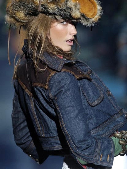 Dsquared2 AW2004 Runway Leather-Trimmed Cropped Denim Jacket
