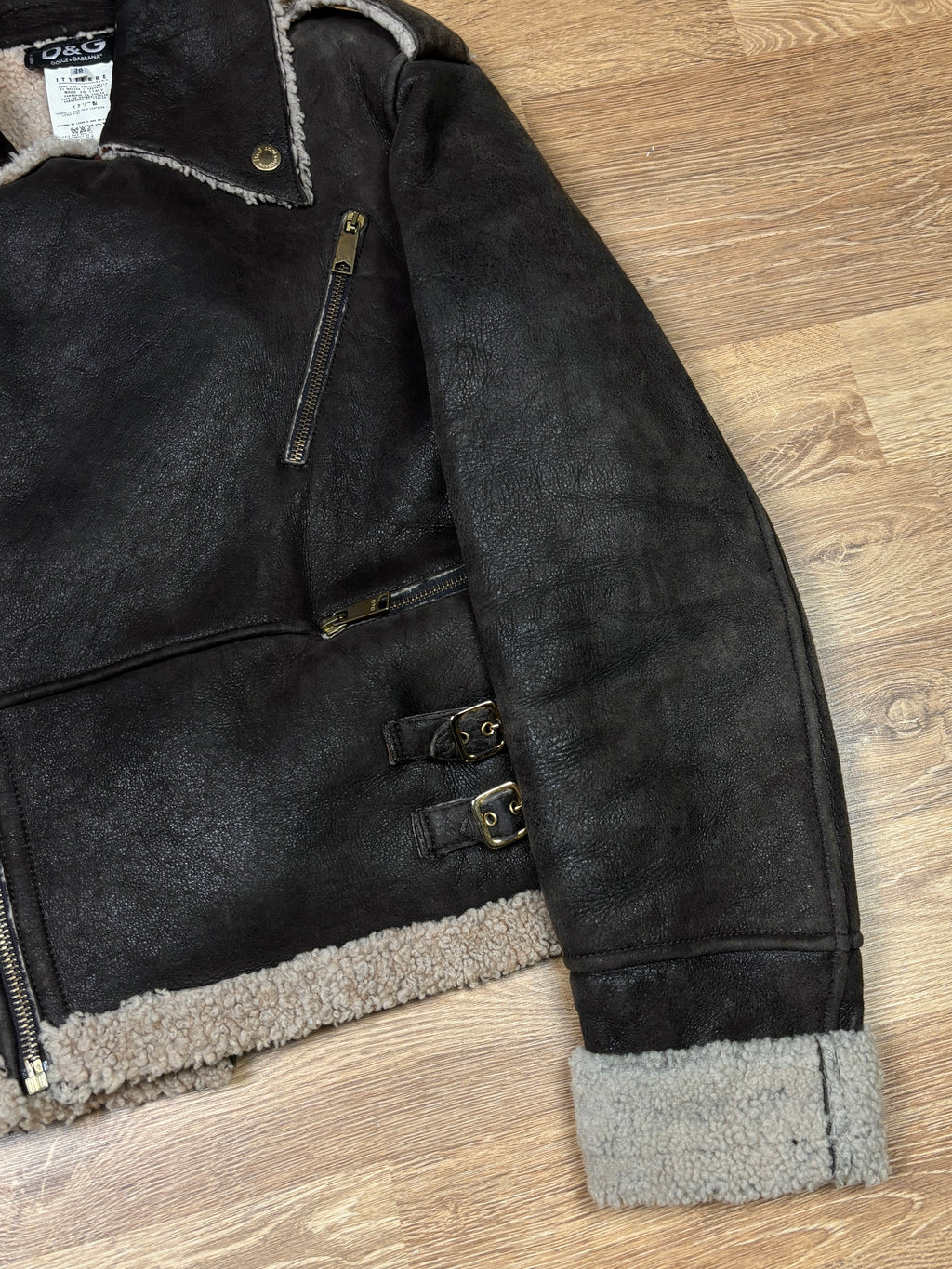2000s Dolce & Gabbana Leather Shearling Biker Jacket
