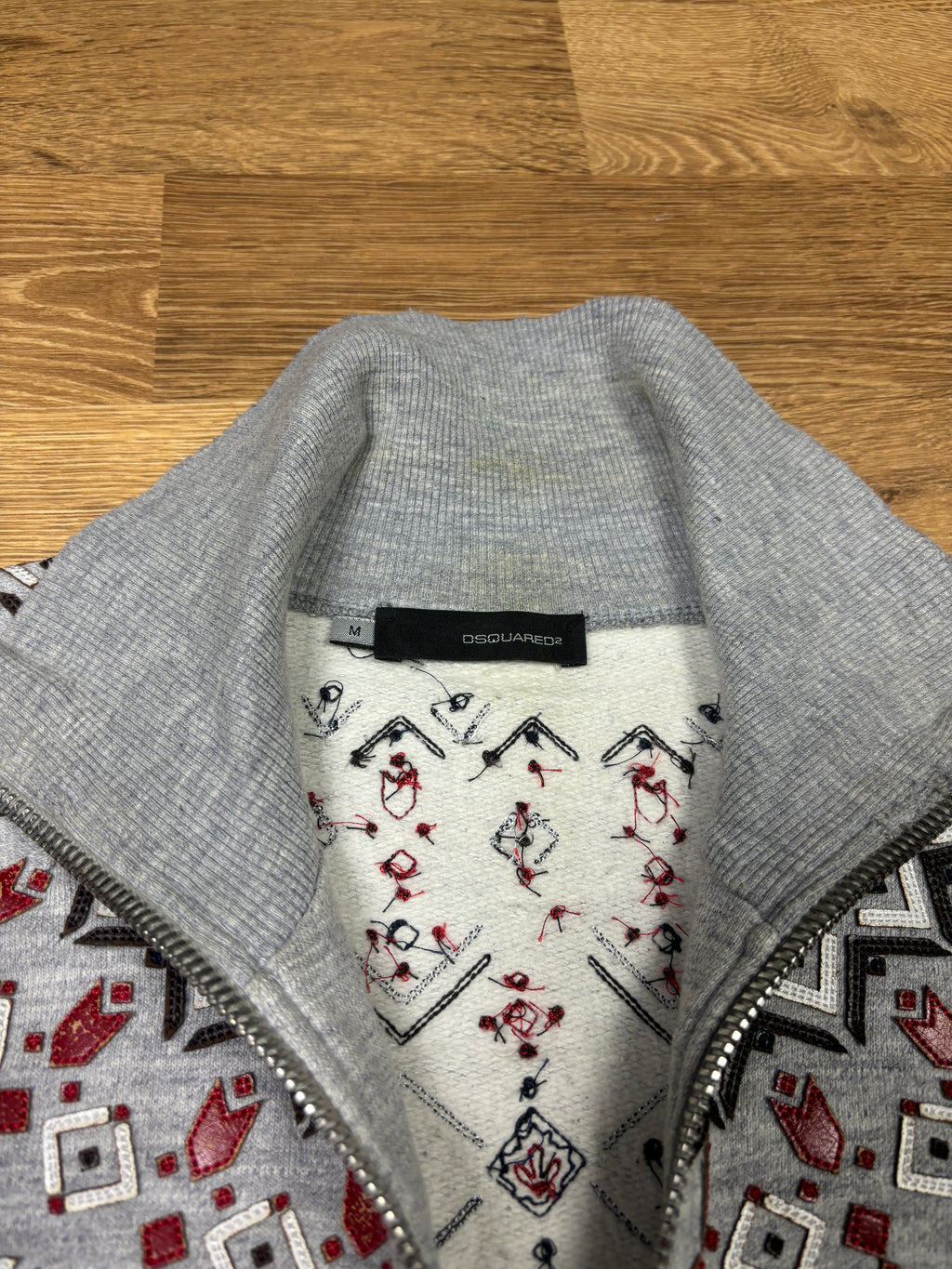 2000s Dsquared2 Embroidered Zip-Up Sweater
