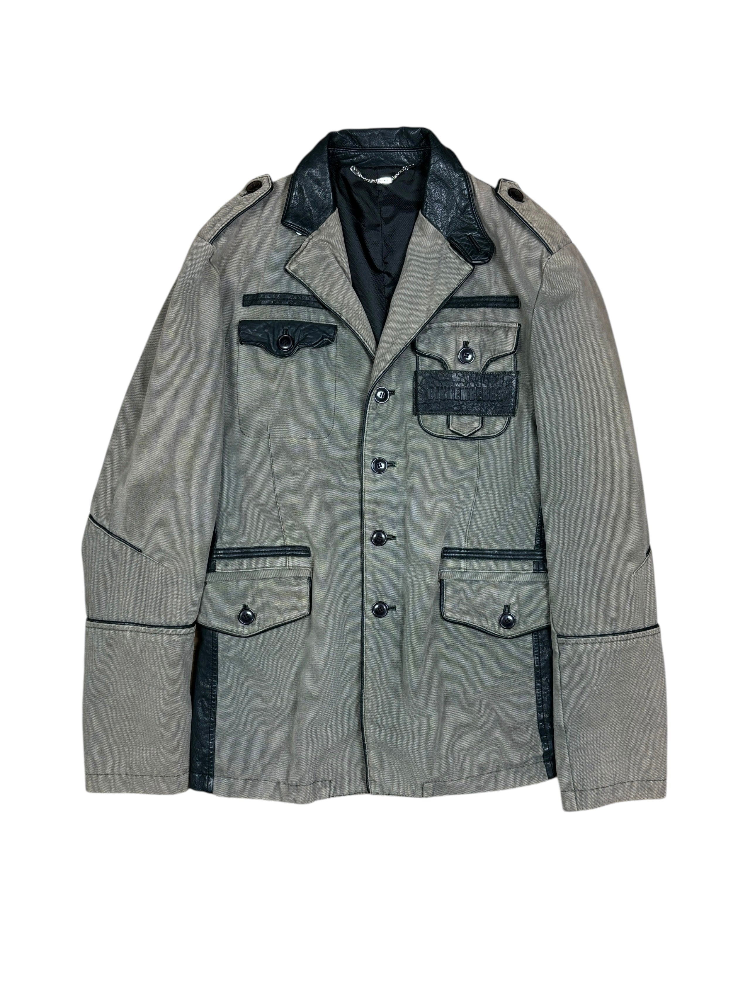 Chaqueta utilitaria Dirk Bikkembergs de los 2000 con detalles de cuero