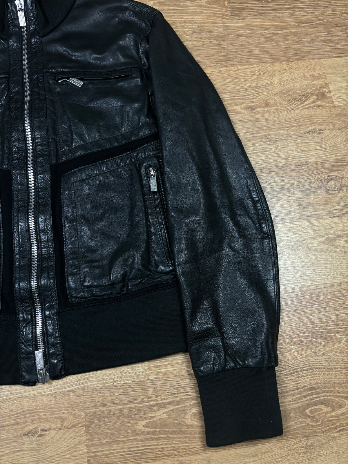 2000s Dirk Bikkembergs Black Leather Bomber Jacket