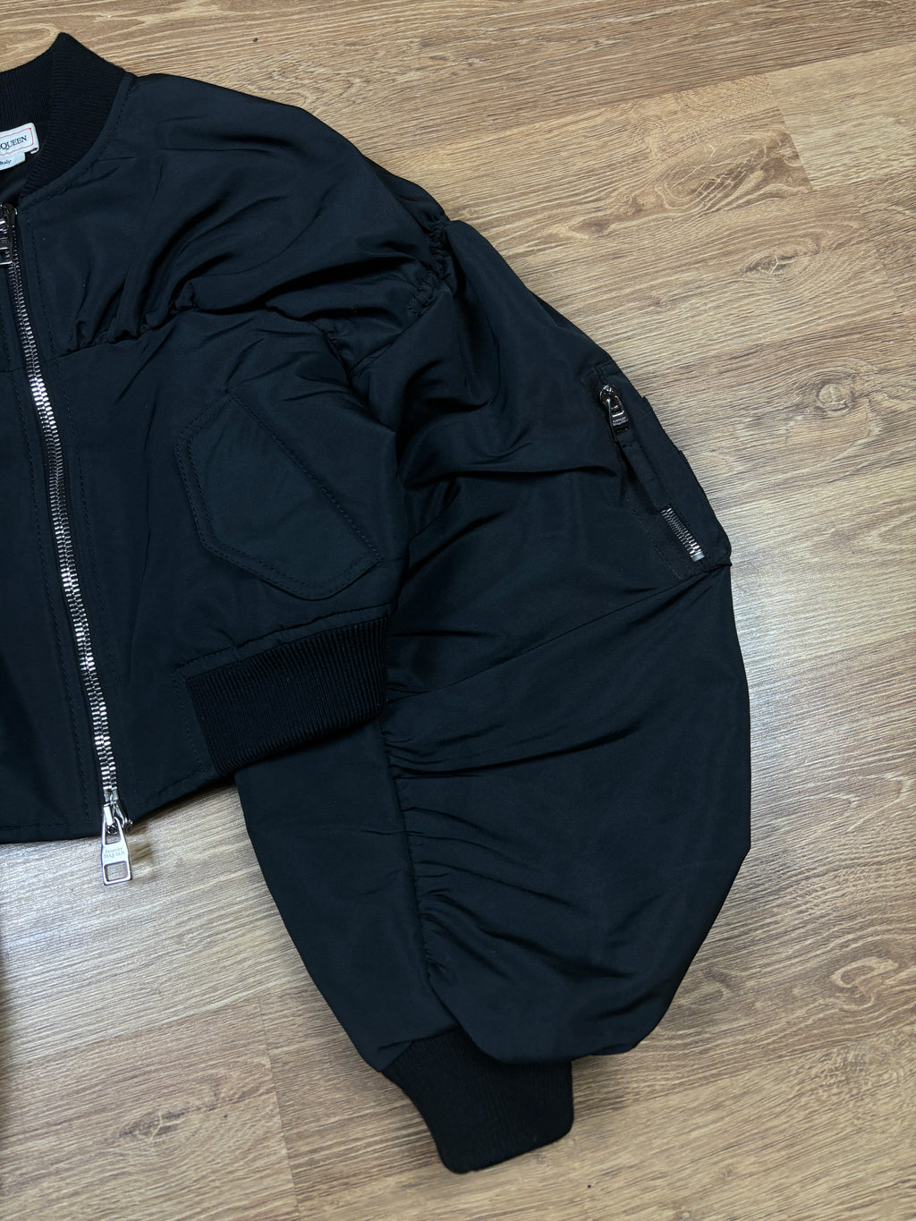 Alexander McQueen Cropped Balloon Sleeve Bomber Jacket