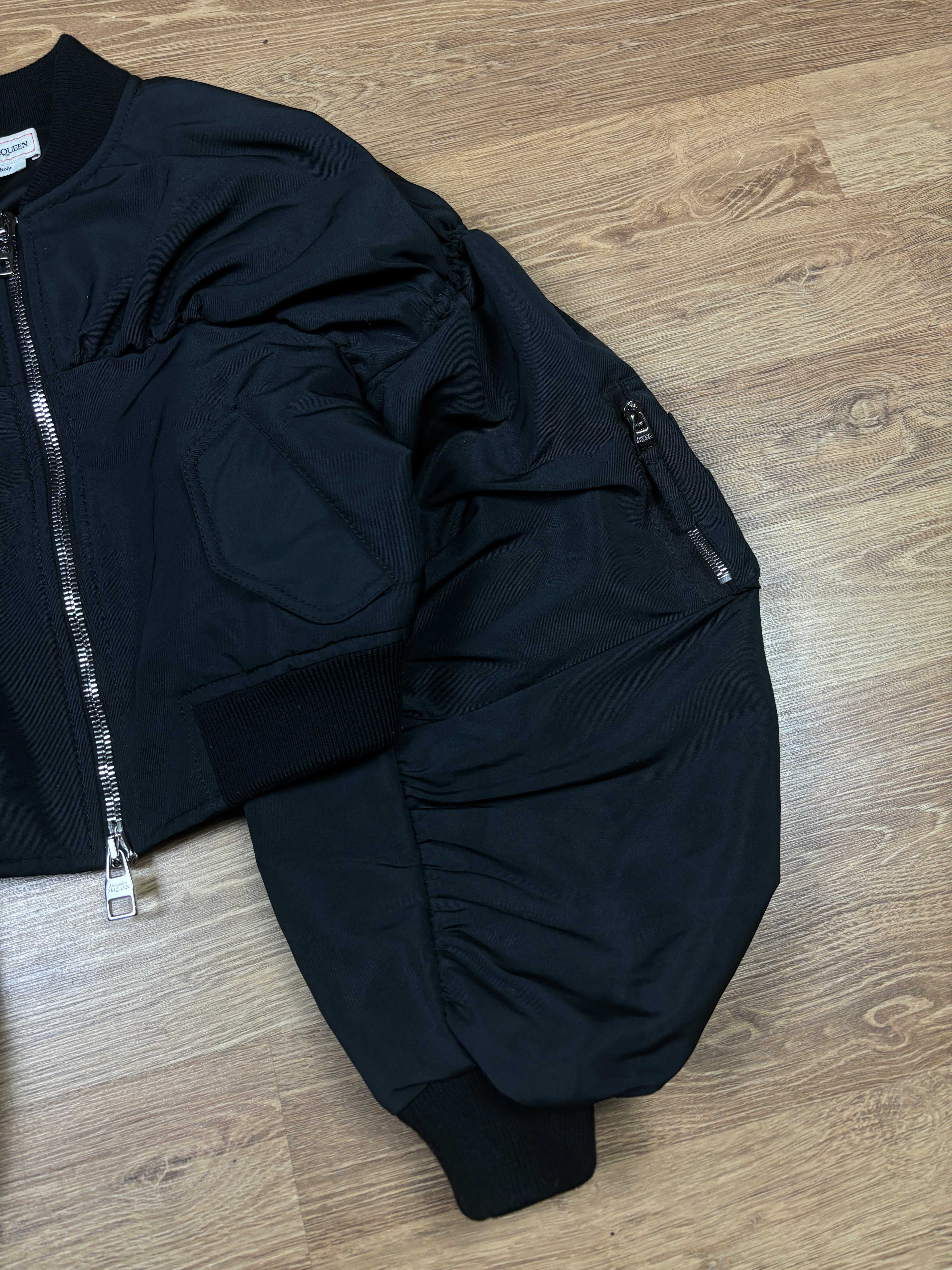 Alexander McQueen Cropped Balloon Sleeve Bomber Jacket