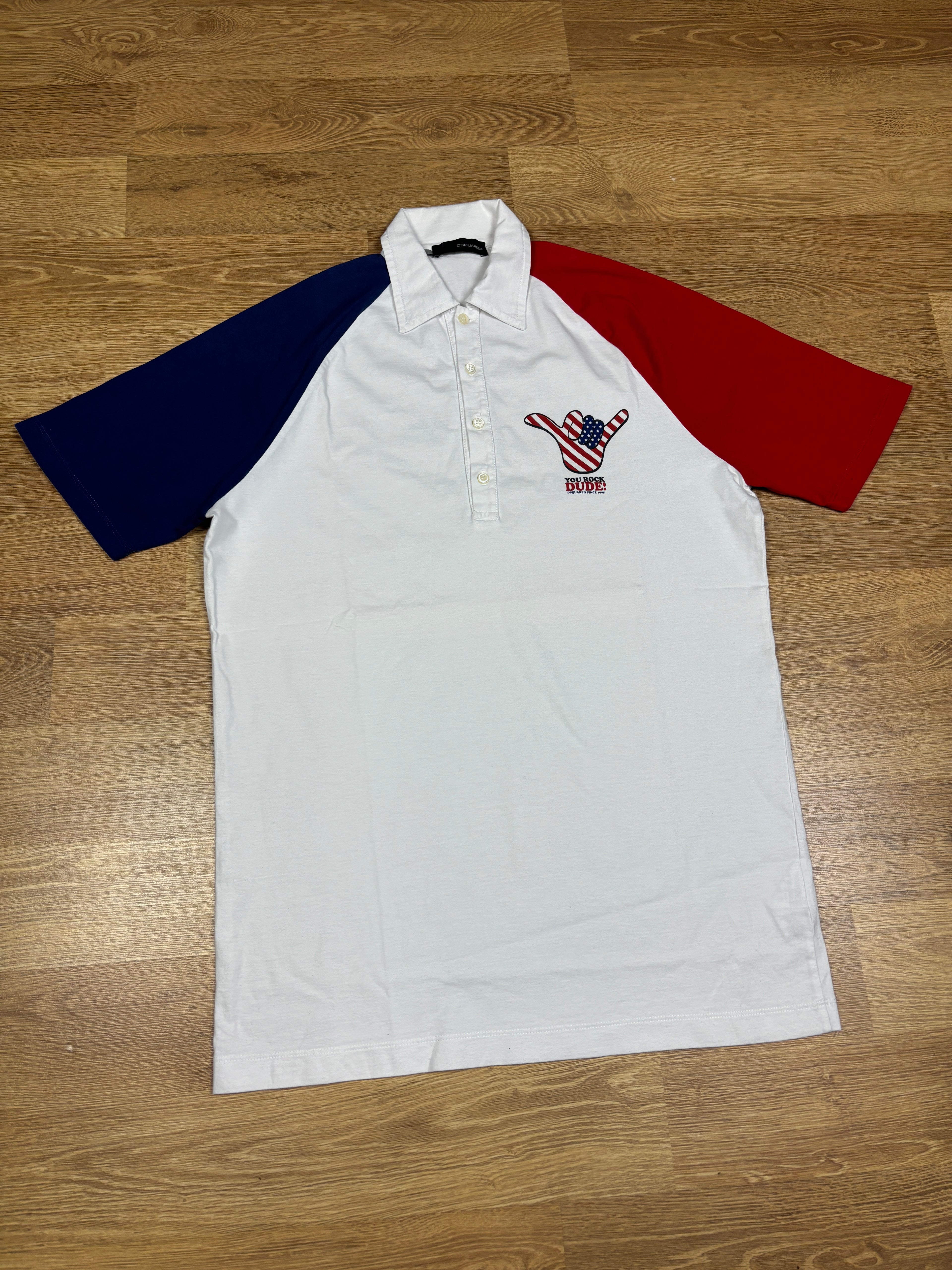 2000s Dsquared2 “You Rock Dude!” Tricolor Polo Shirt
