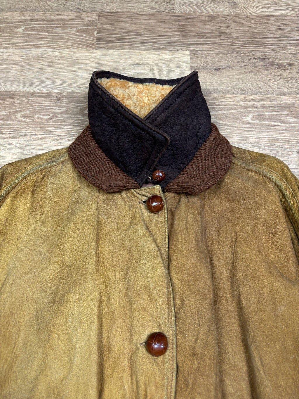 1990s Emporio Armani Shearling Collar Distressed Suede Aviator Jacket