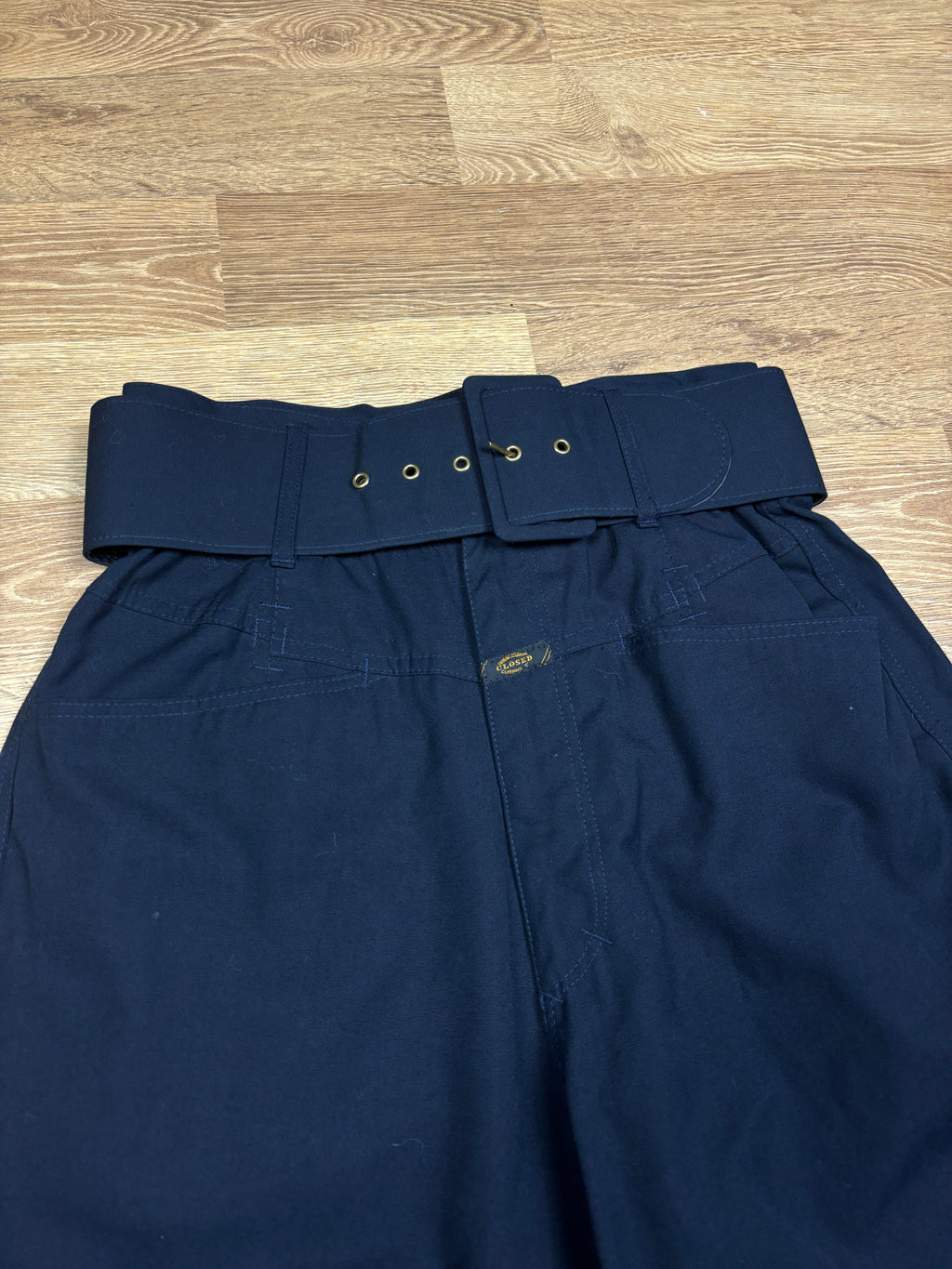1980s Marithé François Girbaud Navy Belted Wide-Leg Pants