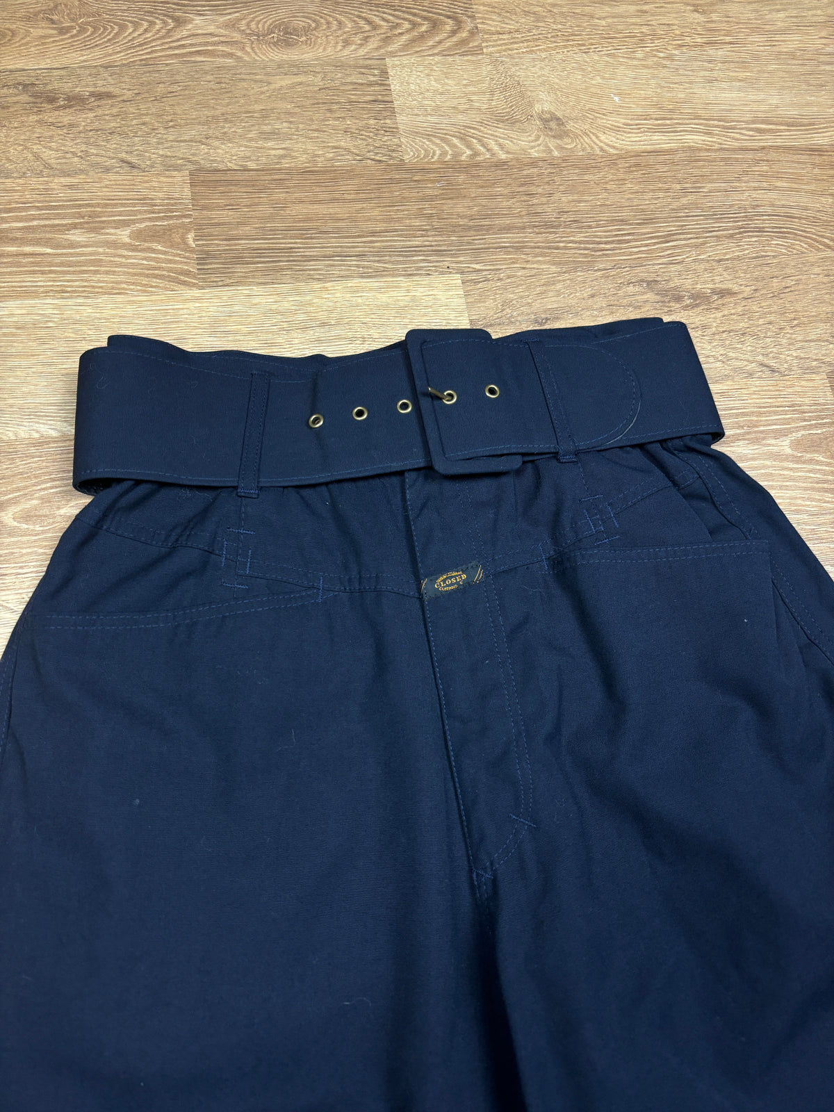 1980s Marithé François Girbaud Navy Belted Wide-Leg Pants