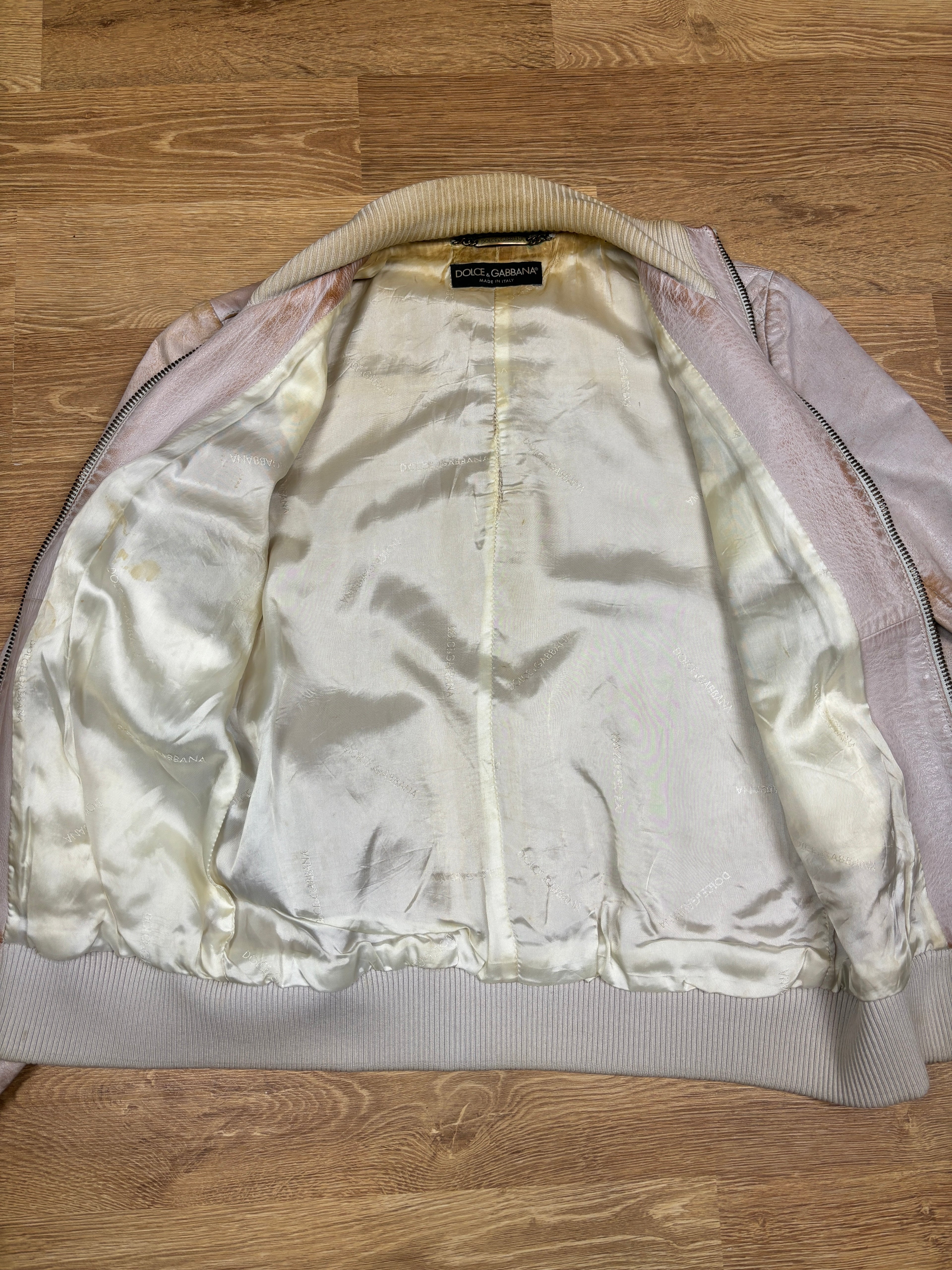 Chaqueta de piel de becerro de Dolce & Gabbana de los 2000, desteñida, con múltiples cremalleras