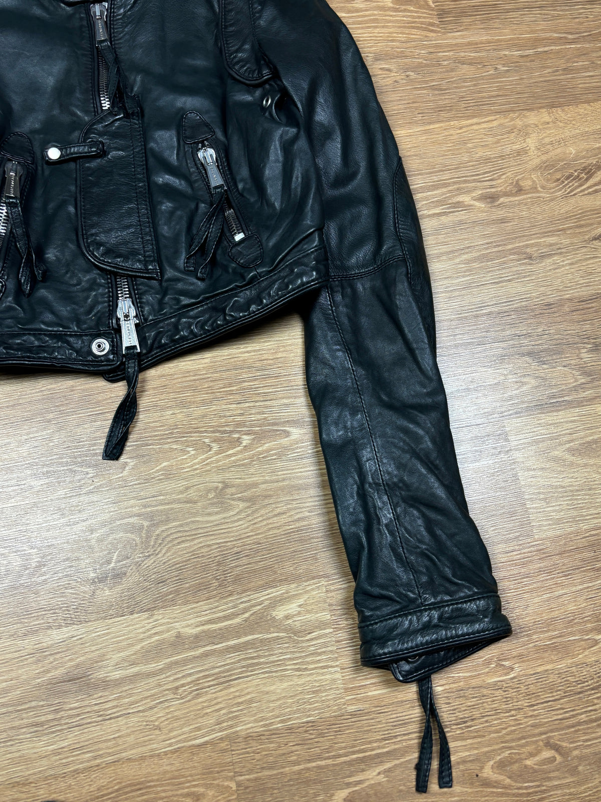 2000s Dsquared2 Cropped Black Leather Biker Jacket
