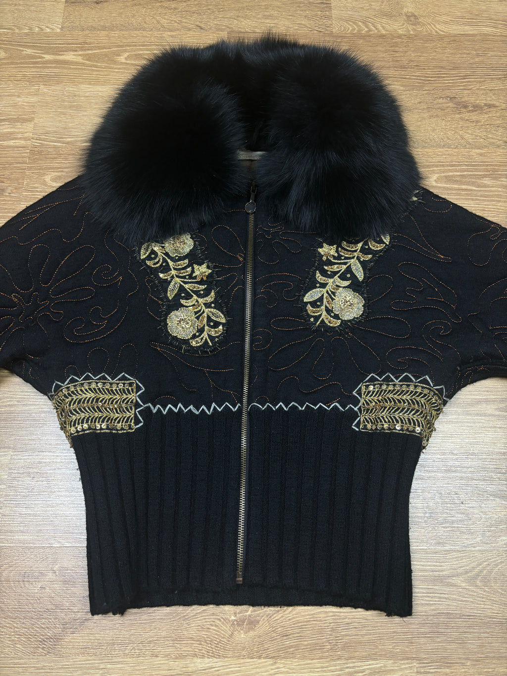 2000s Roberto Cavalli Embroidered Fox Fur Collar Jacket