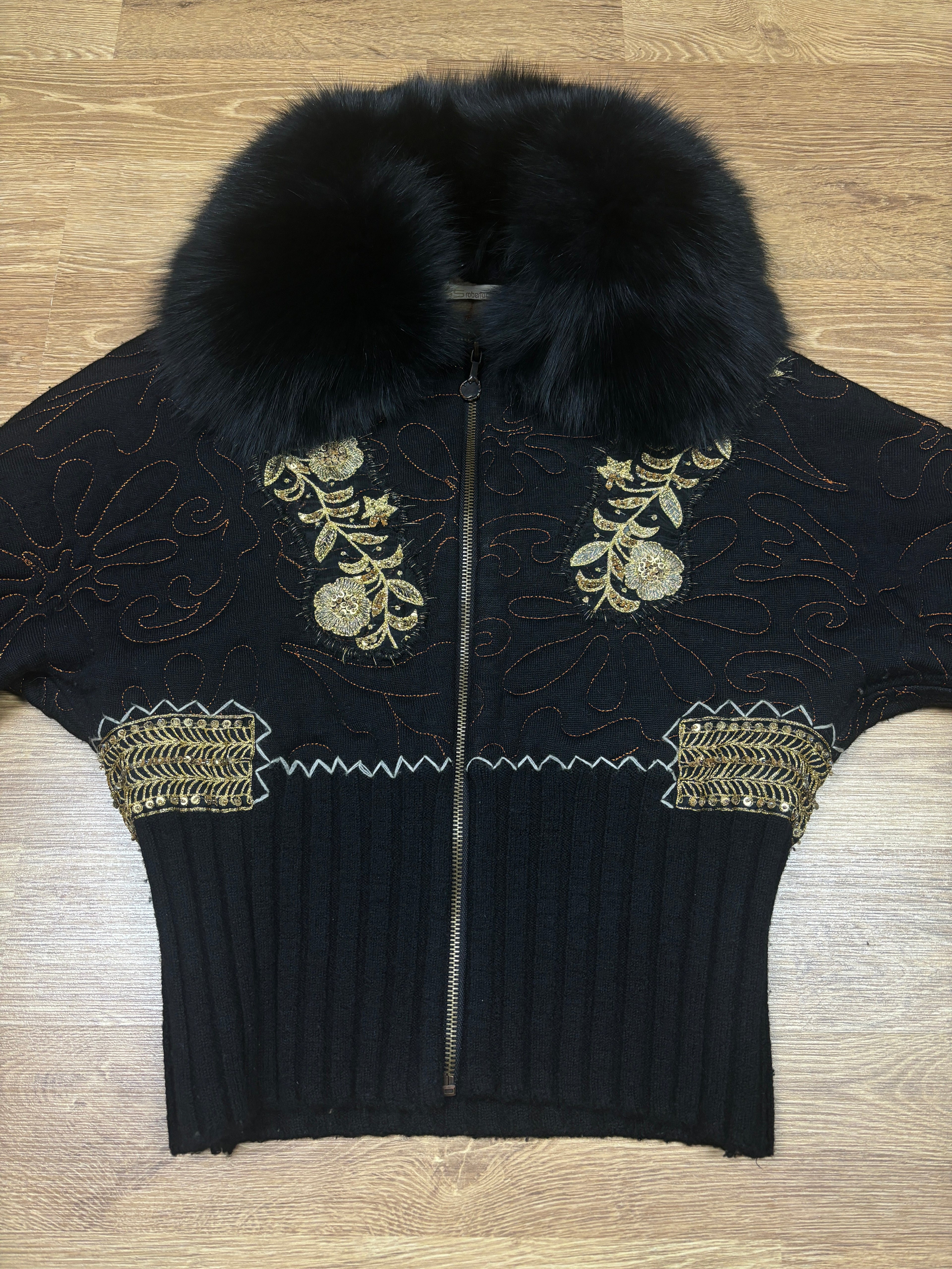 2000s Roberto Cavalli Embroidered Fox Fur Collar Jacket