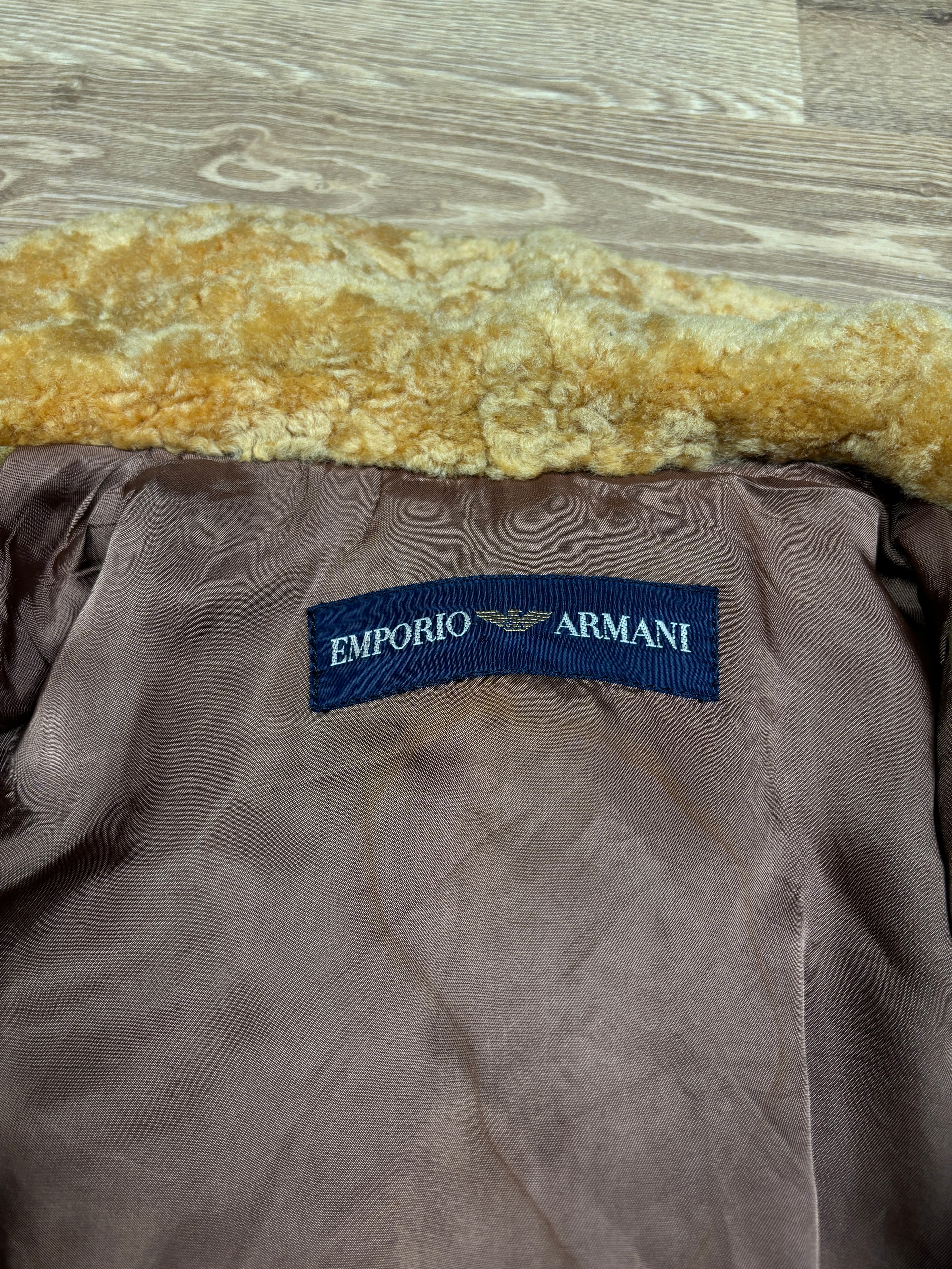 1990s Emporio Armani Shearling Collar Distressed Suede Aviator Jacket