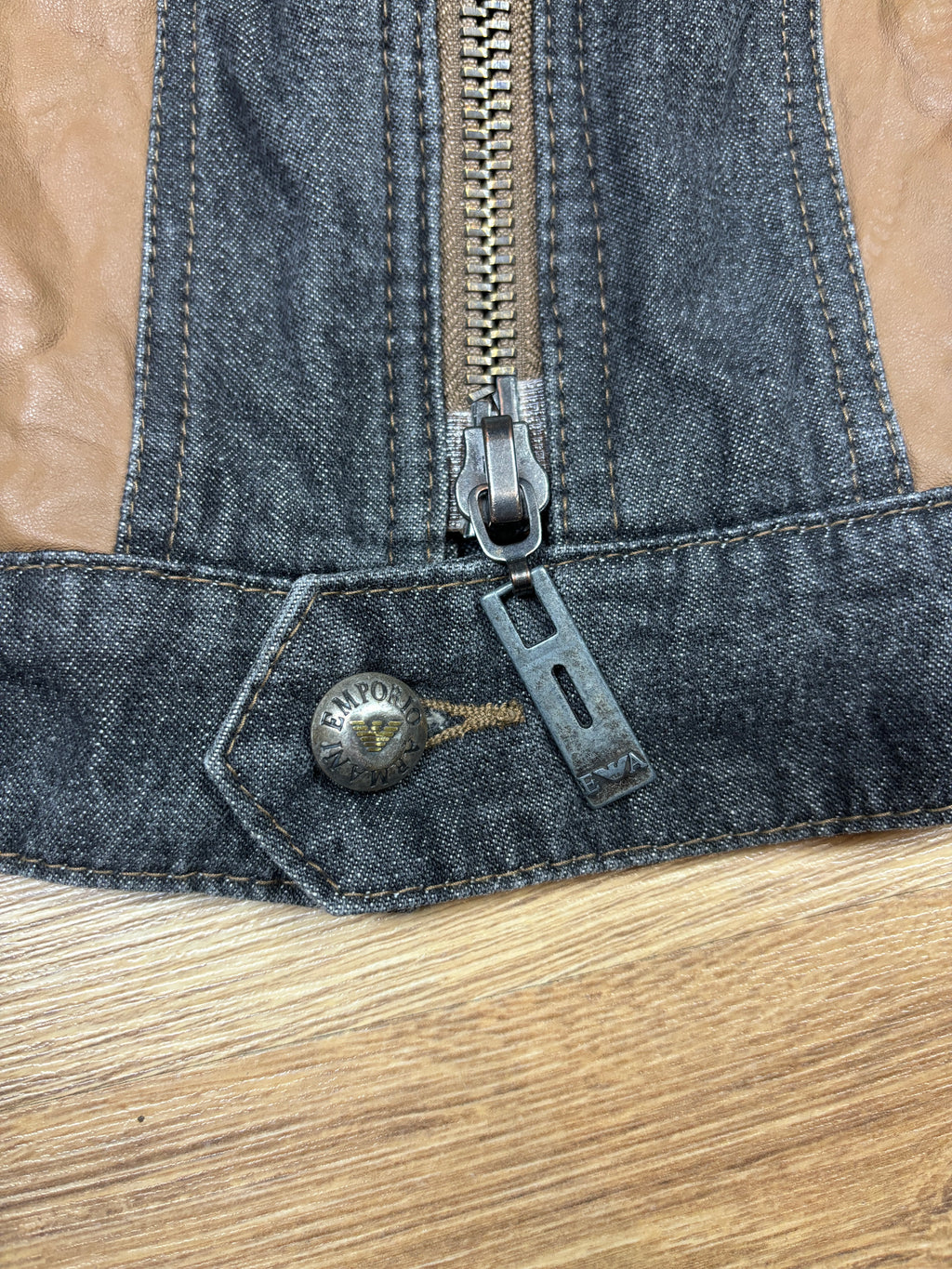 2000s Emporio Armani Denim & Leather Panel Jacket