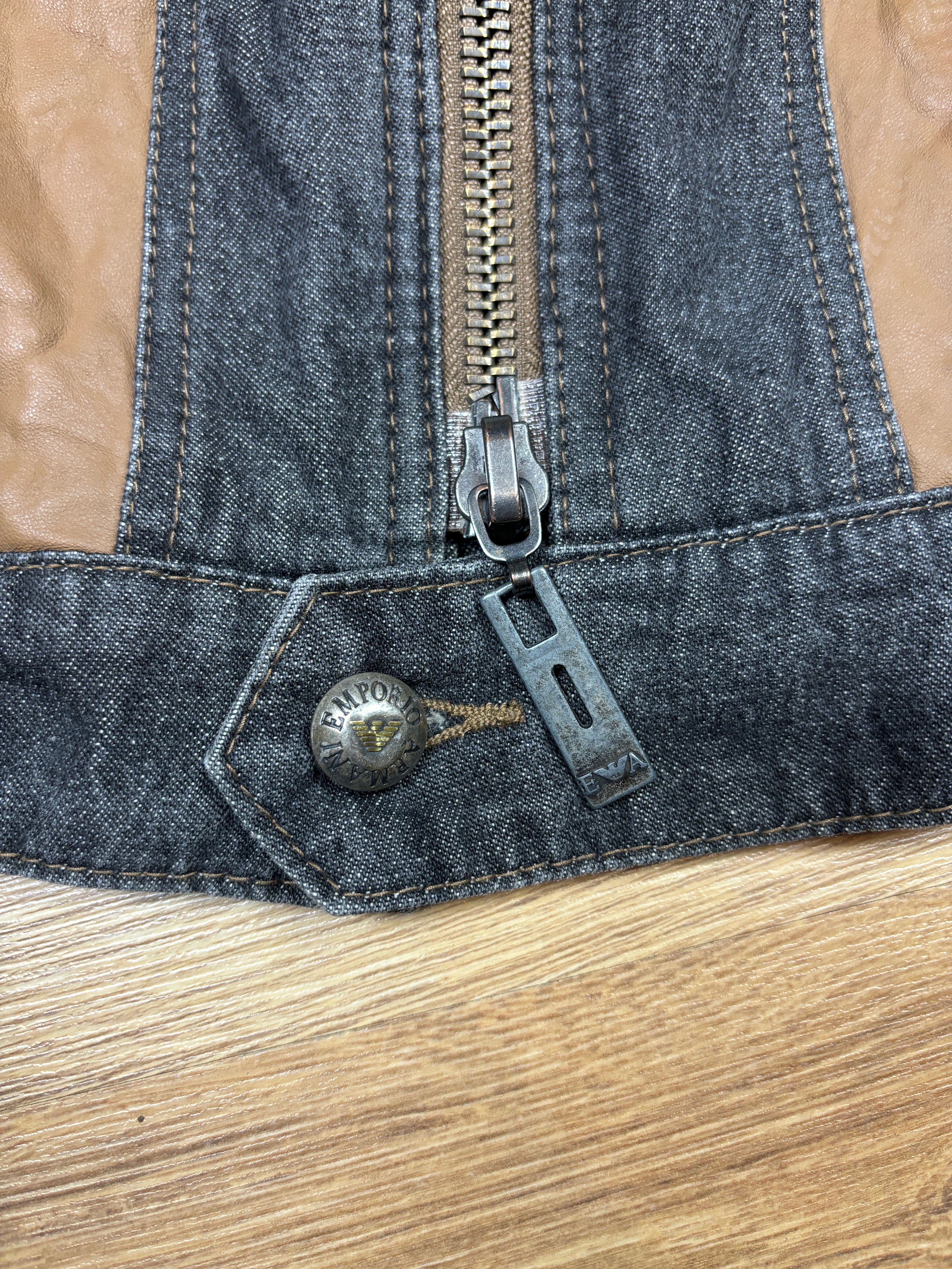 2000s Emporio Armani Denim & Leather Panel Jacket