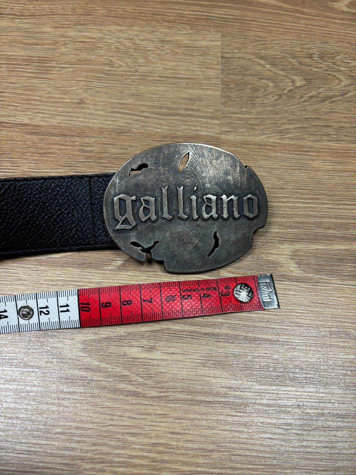 2000s John Galliano Black Leather Logo Buckle Belt