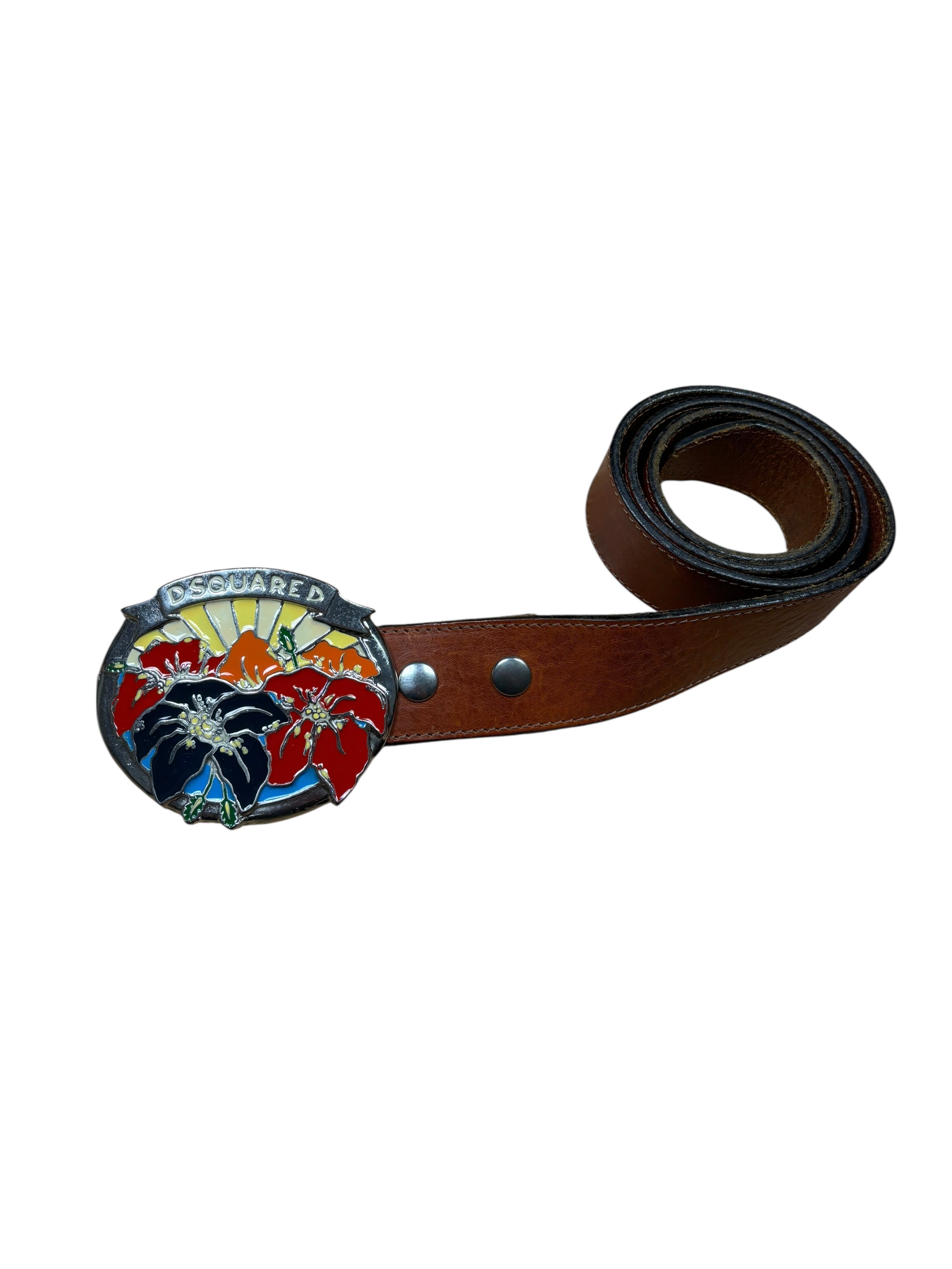 2000s Dsquared2 Floral Sunset Leather Belt