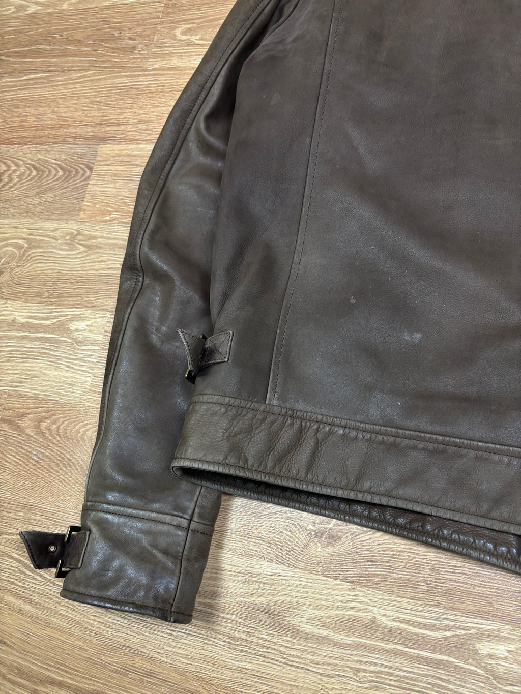 2000s Gianfranco Ferré Distressed Brown Leather Racer Jacket