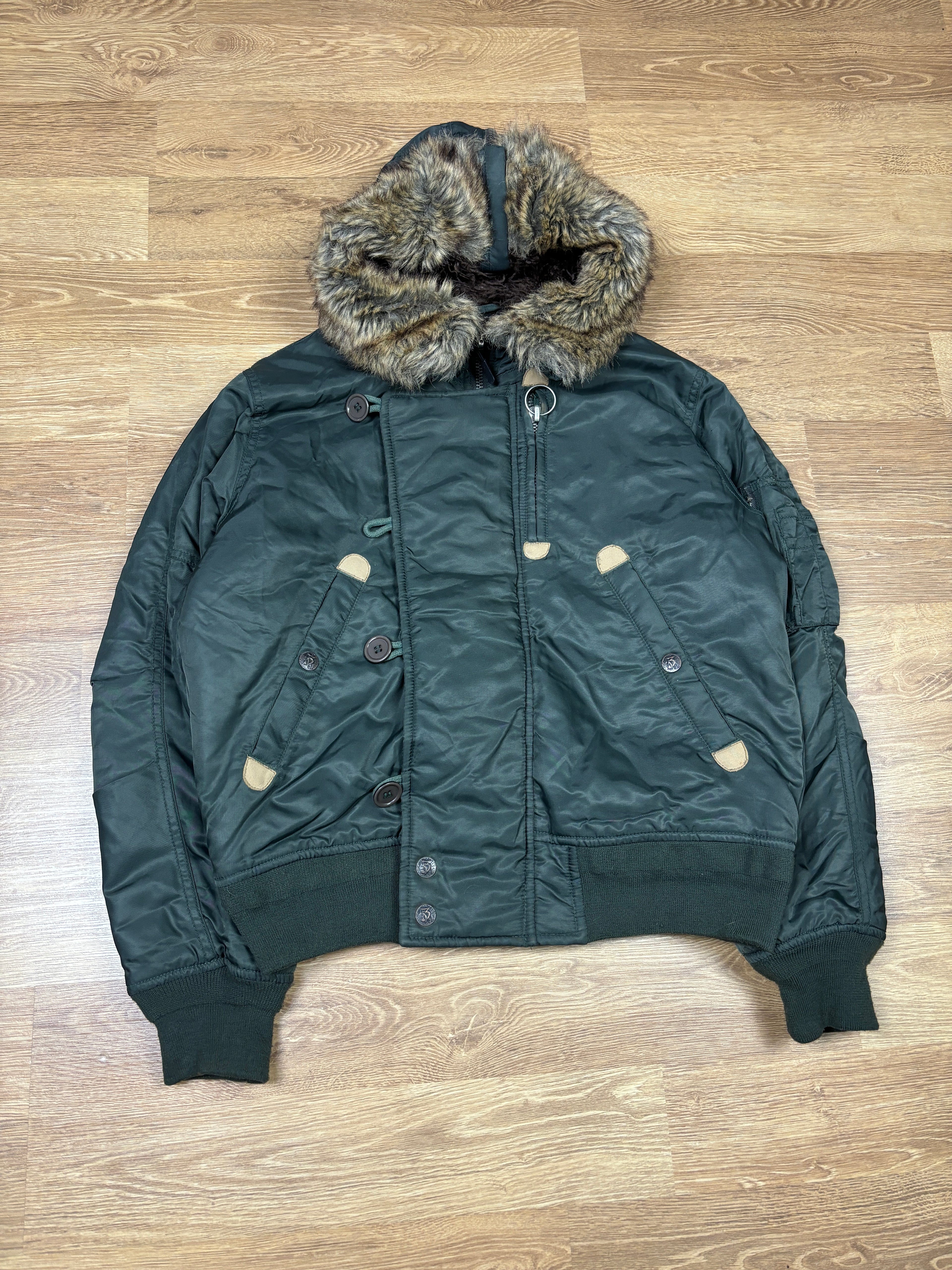 2000s Diesel Faux Fur Hood Bomber Jacket