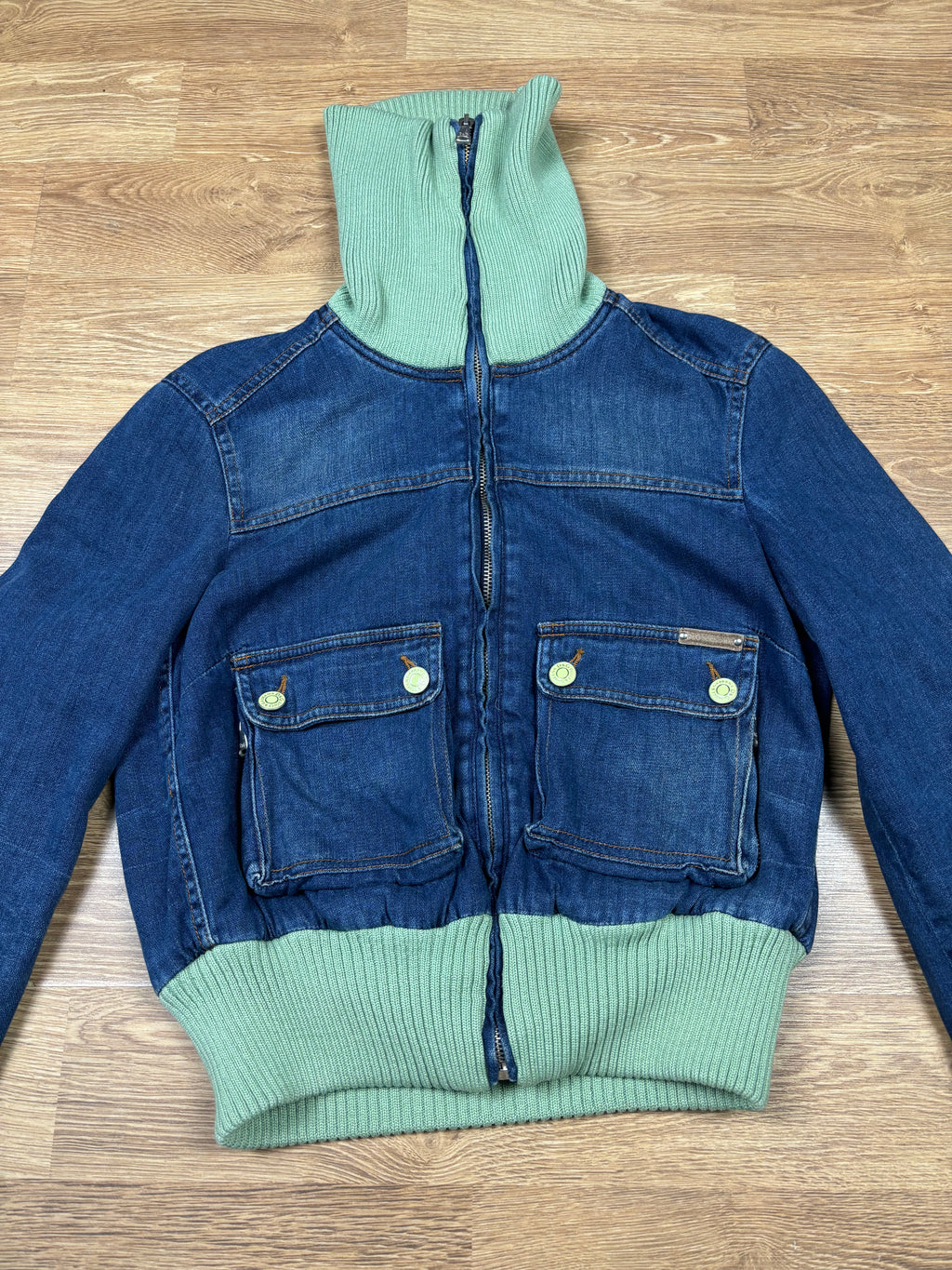Dolce & Gabbana 2000s Denim Jacket with Ribbed Collar and Floral Lining