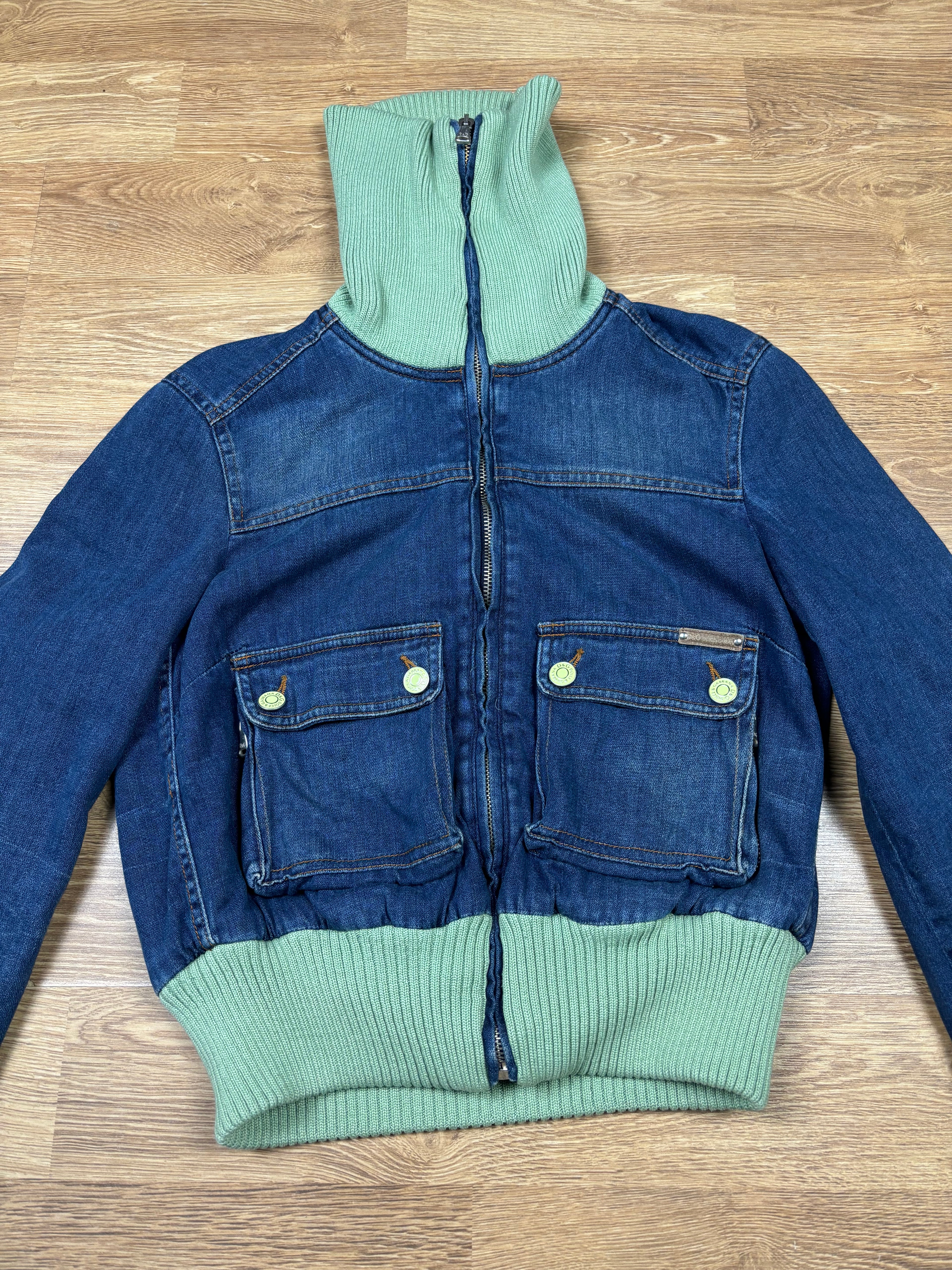 Dolce & Gabbana 2000s Denim Jacket with Ribbed Collar and Floral Lining