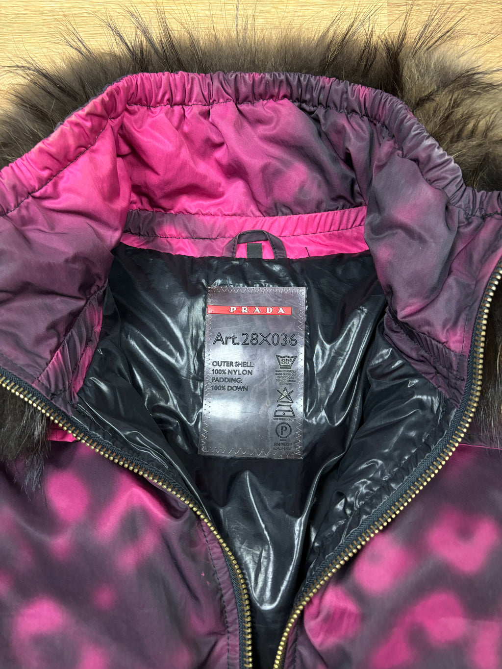 2000s Prada Detachable Fox Fur Leopard Down Jacket