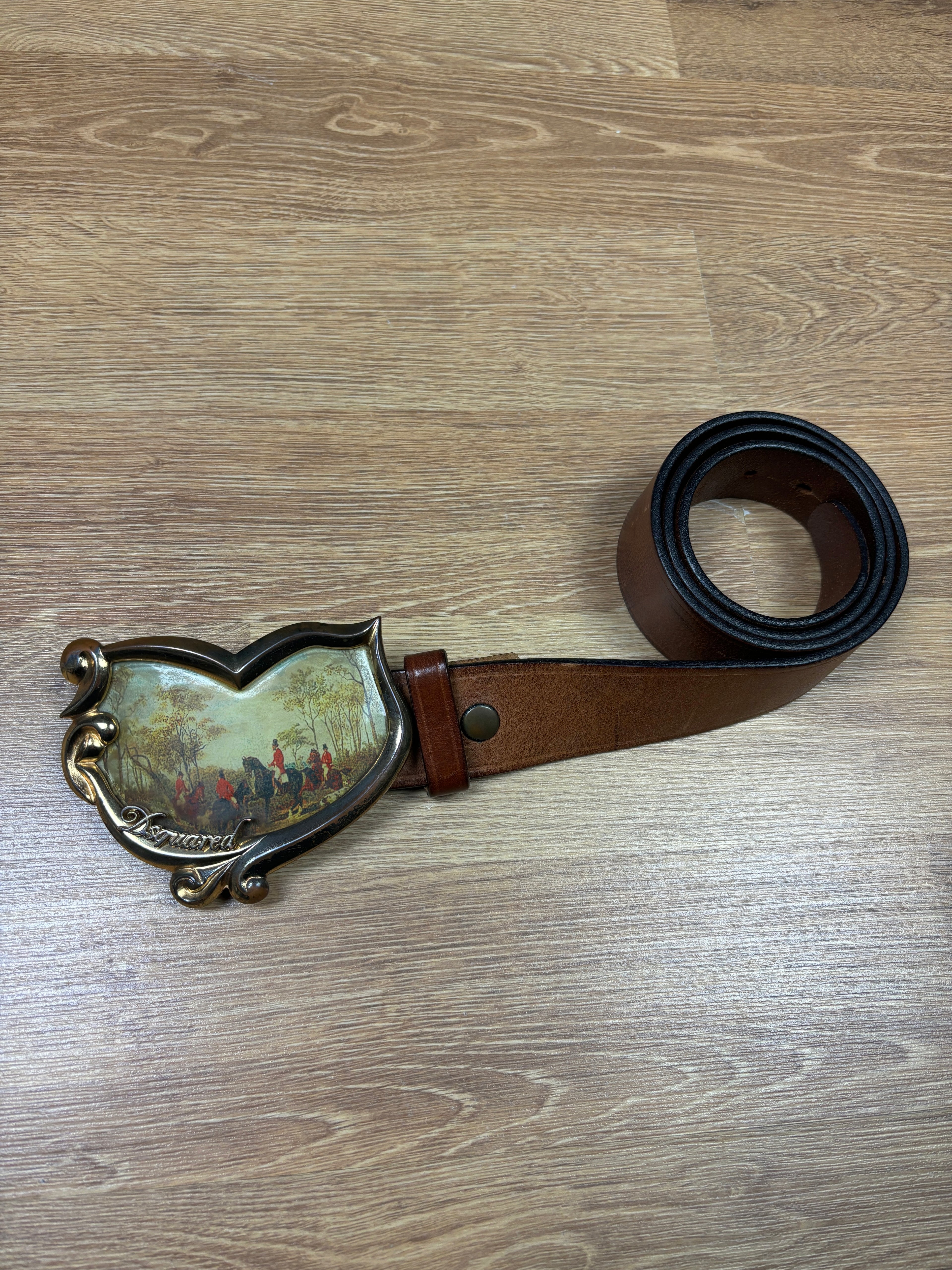 2000s Dsquared2 Renaissance Painting Leather Belt