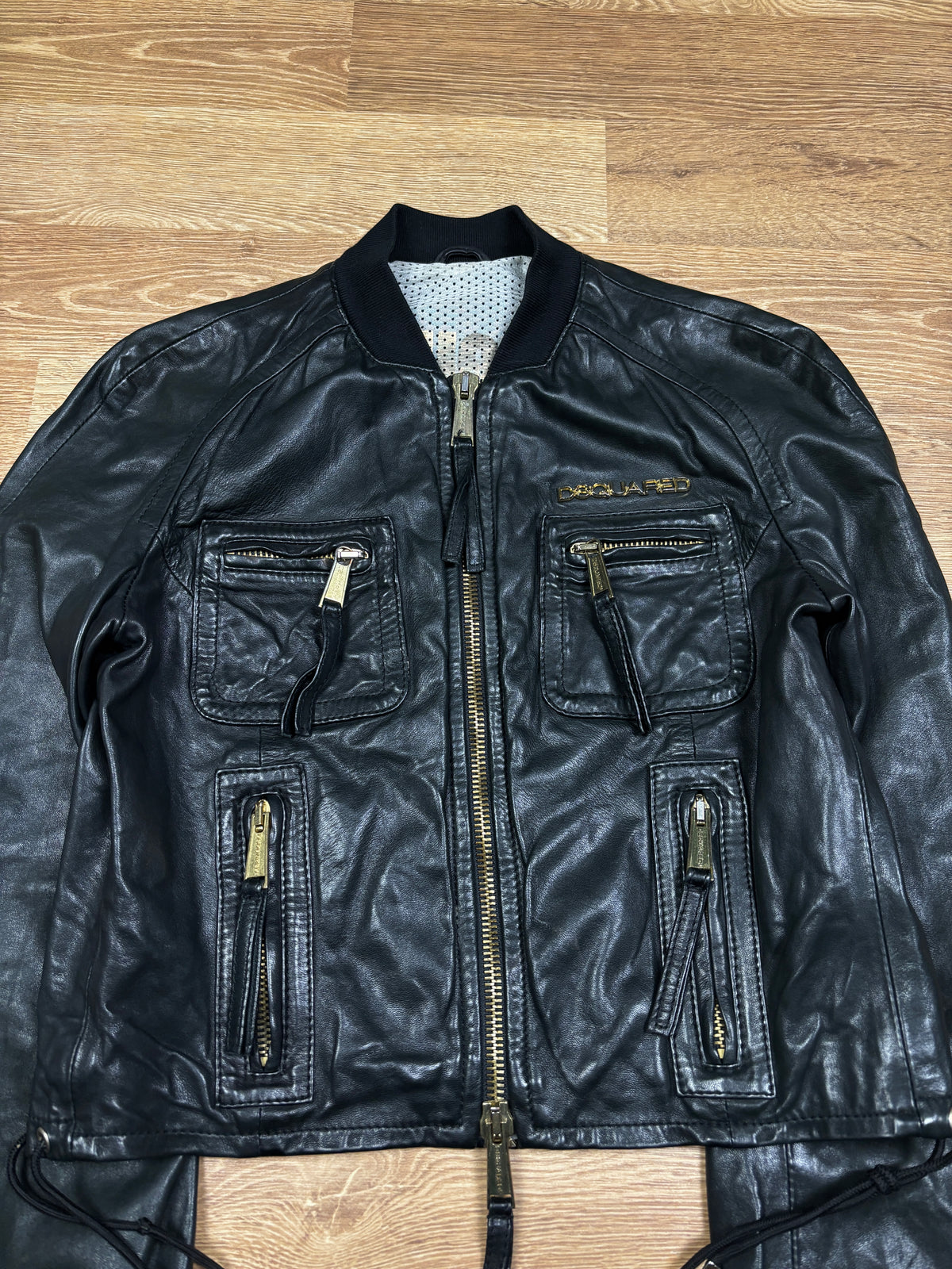 2000s Dsquared2 Black Leather Balloon Sleeve Jacket
