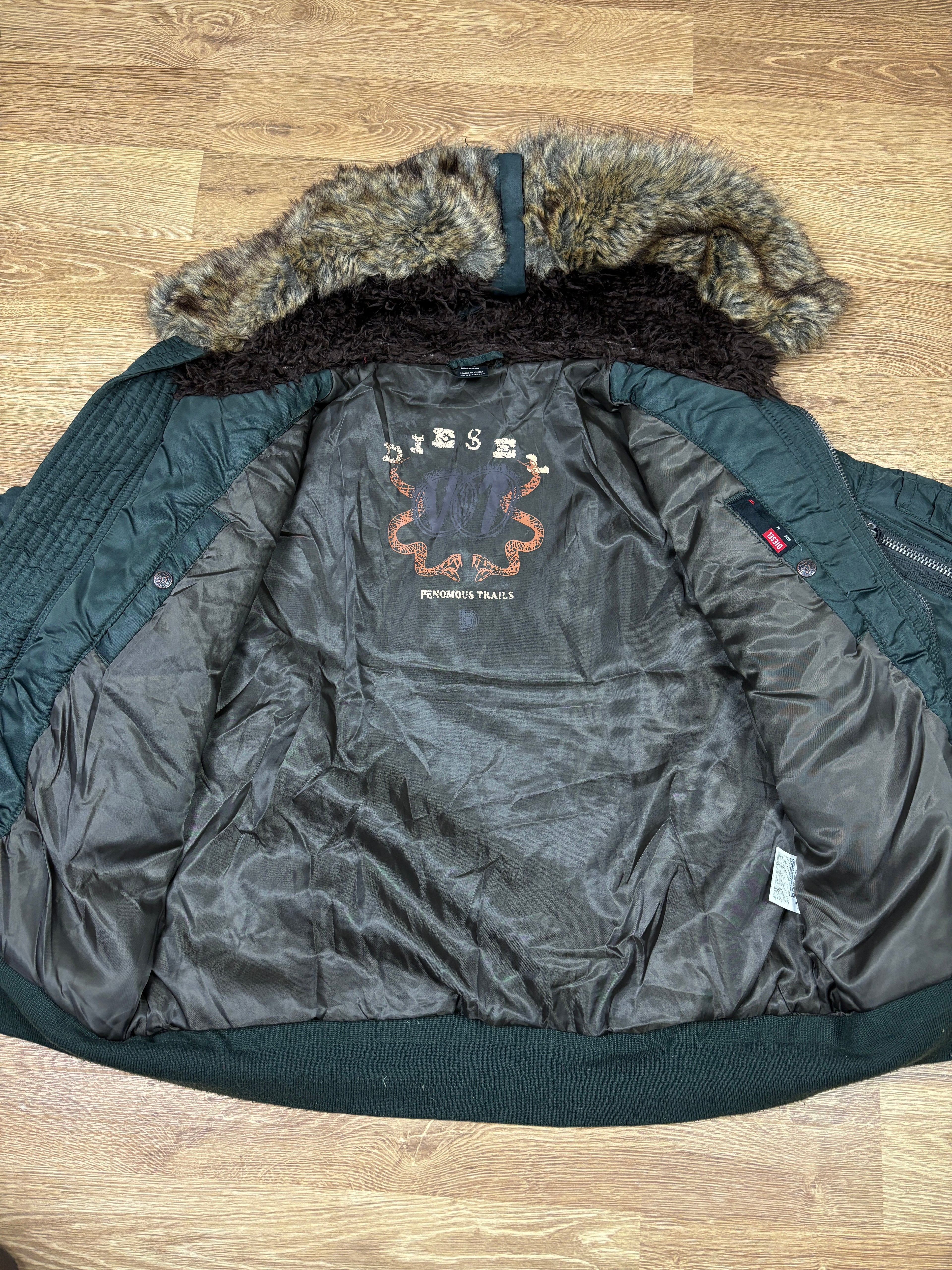2000s Diesel Faux Fur Hood Bomber Jacket