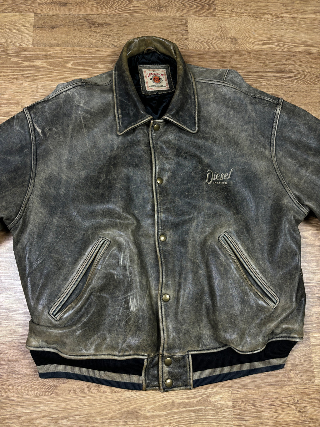 1990s Diesel Distressed Leather Bomber Jacket