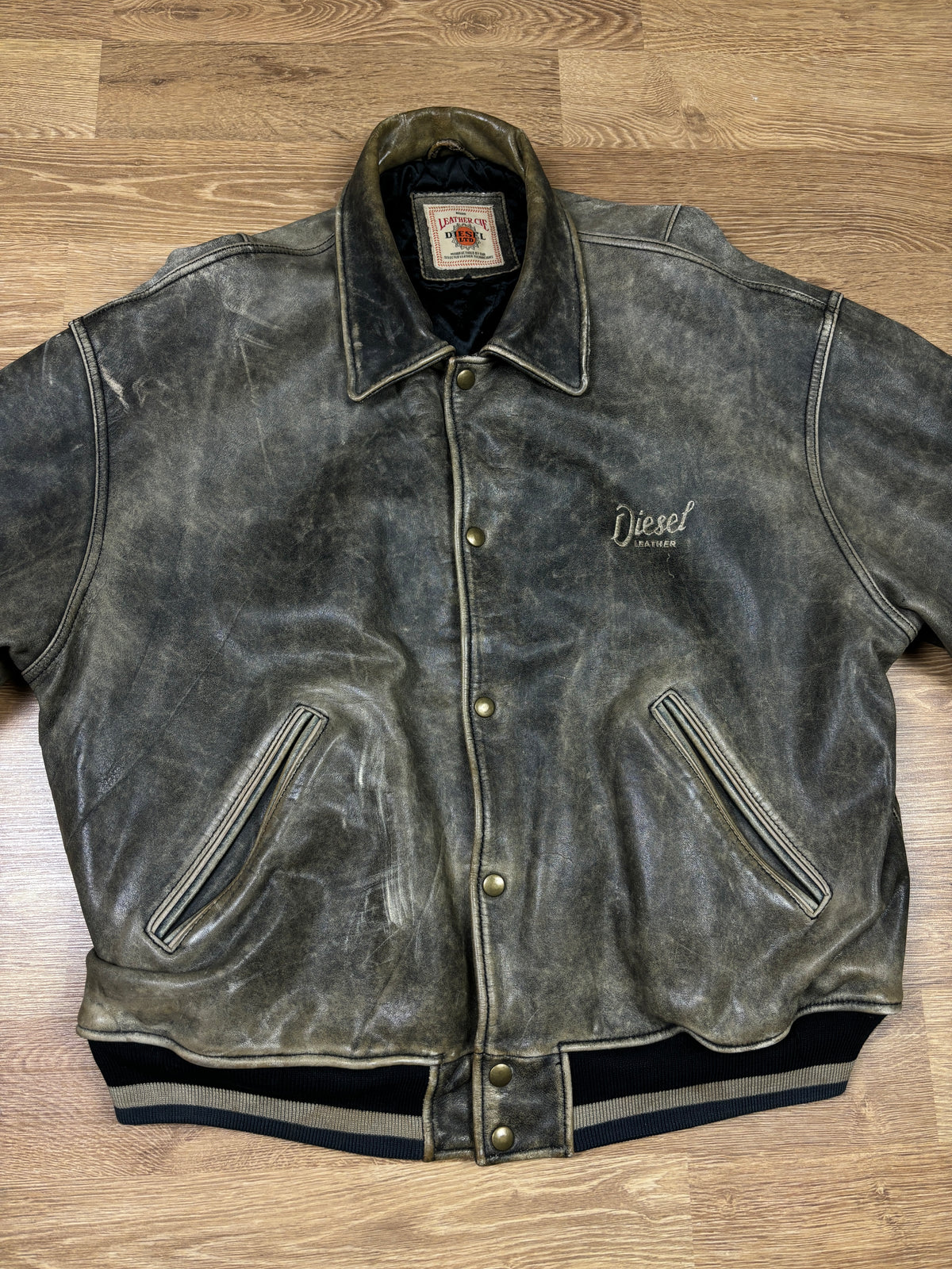 1990s Diesel Distressed Leather Bomber Jacket
