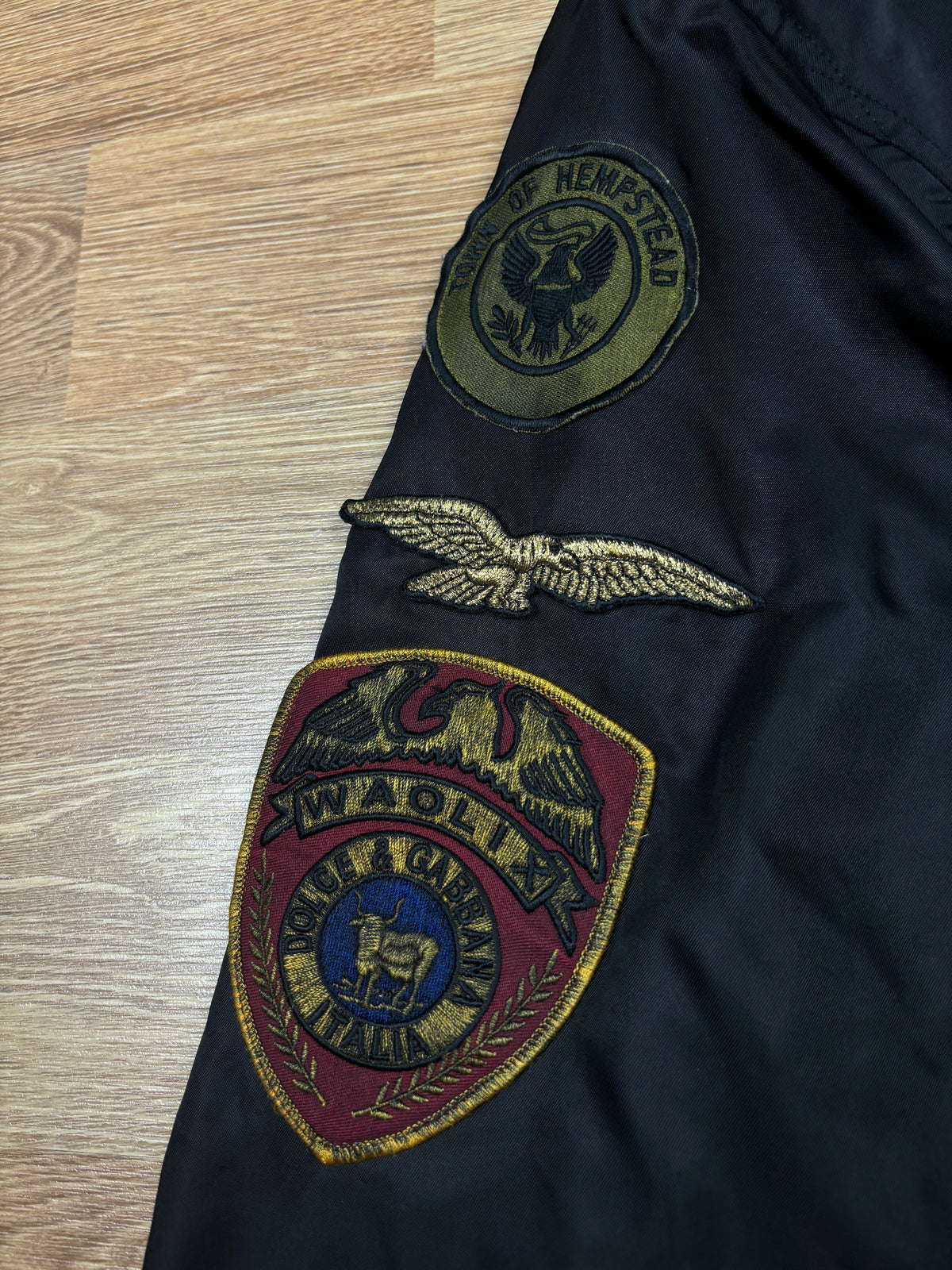 2000s Dolce & Gabbana Military Patch Nylon Bomber Jacket