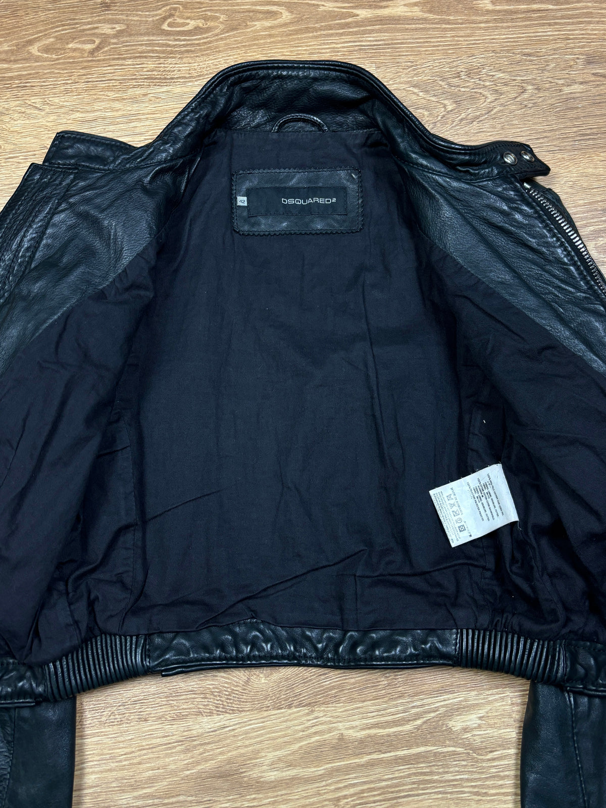 2000s Dsquared2 Cropped Black Leather Biker Jacket