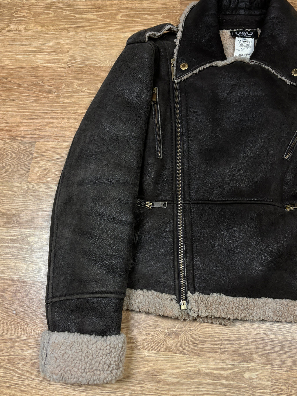 2000s Dolce & Gabbana Leather Shearling Biker Jacket