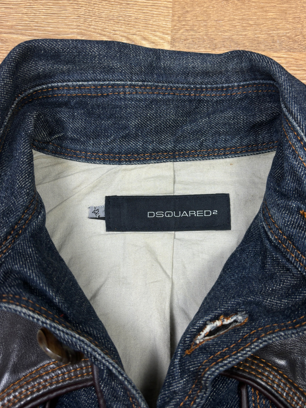 Dsquared2 AW2004 Runway Leather-Trimmed Cropped Denim Jacket