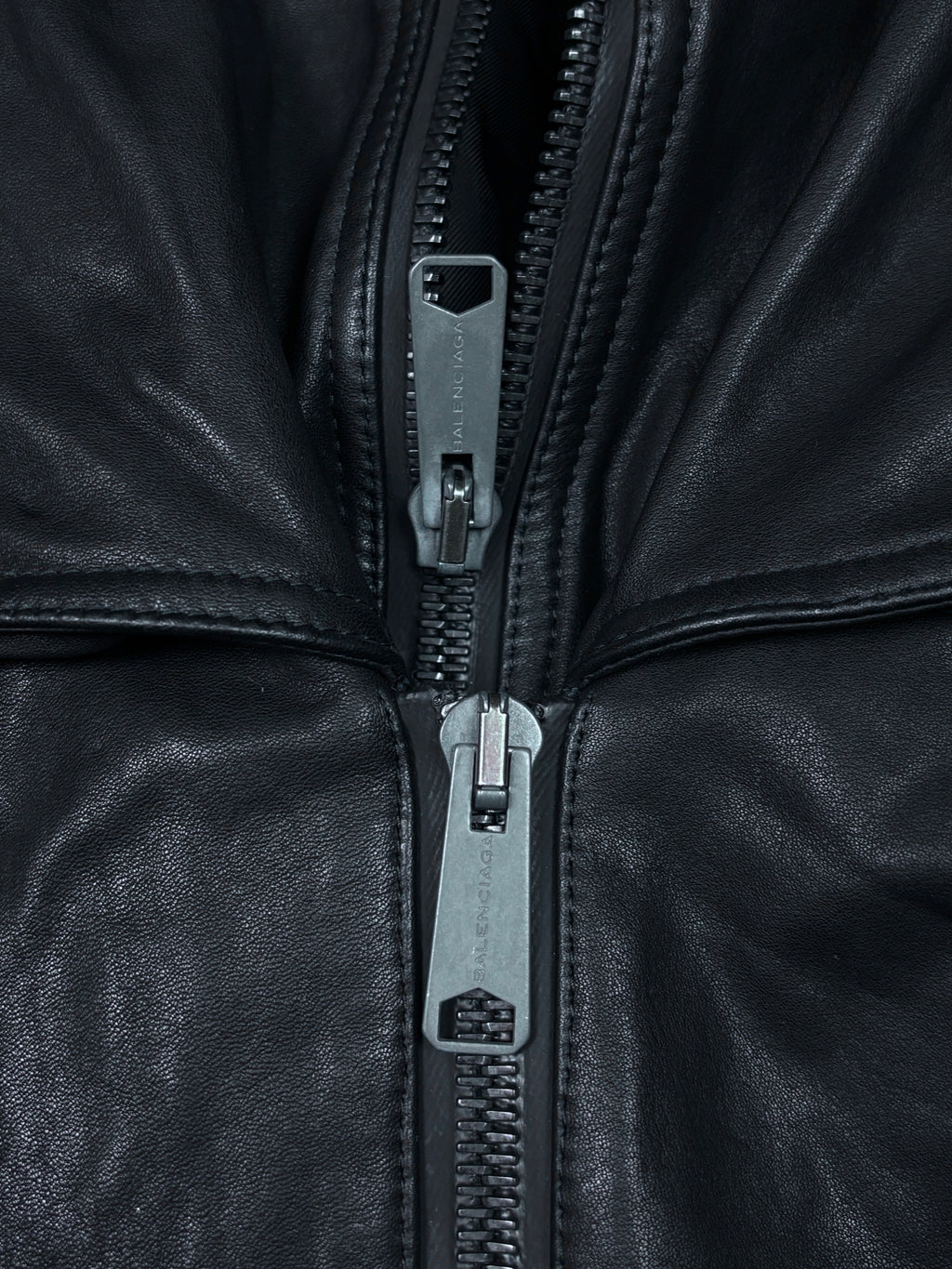 Balenciaga AW2010 Black Leather Double Zip Jacket