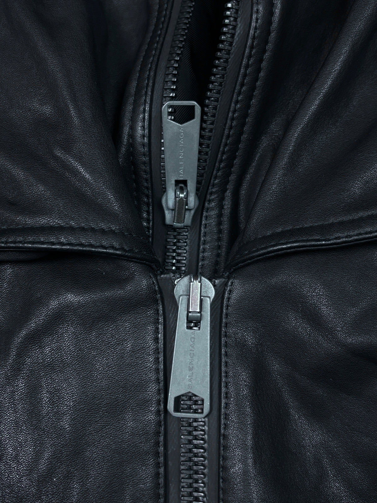 Balenciaga AW2010 Black Leather Double Zip Jacket