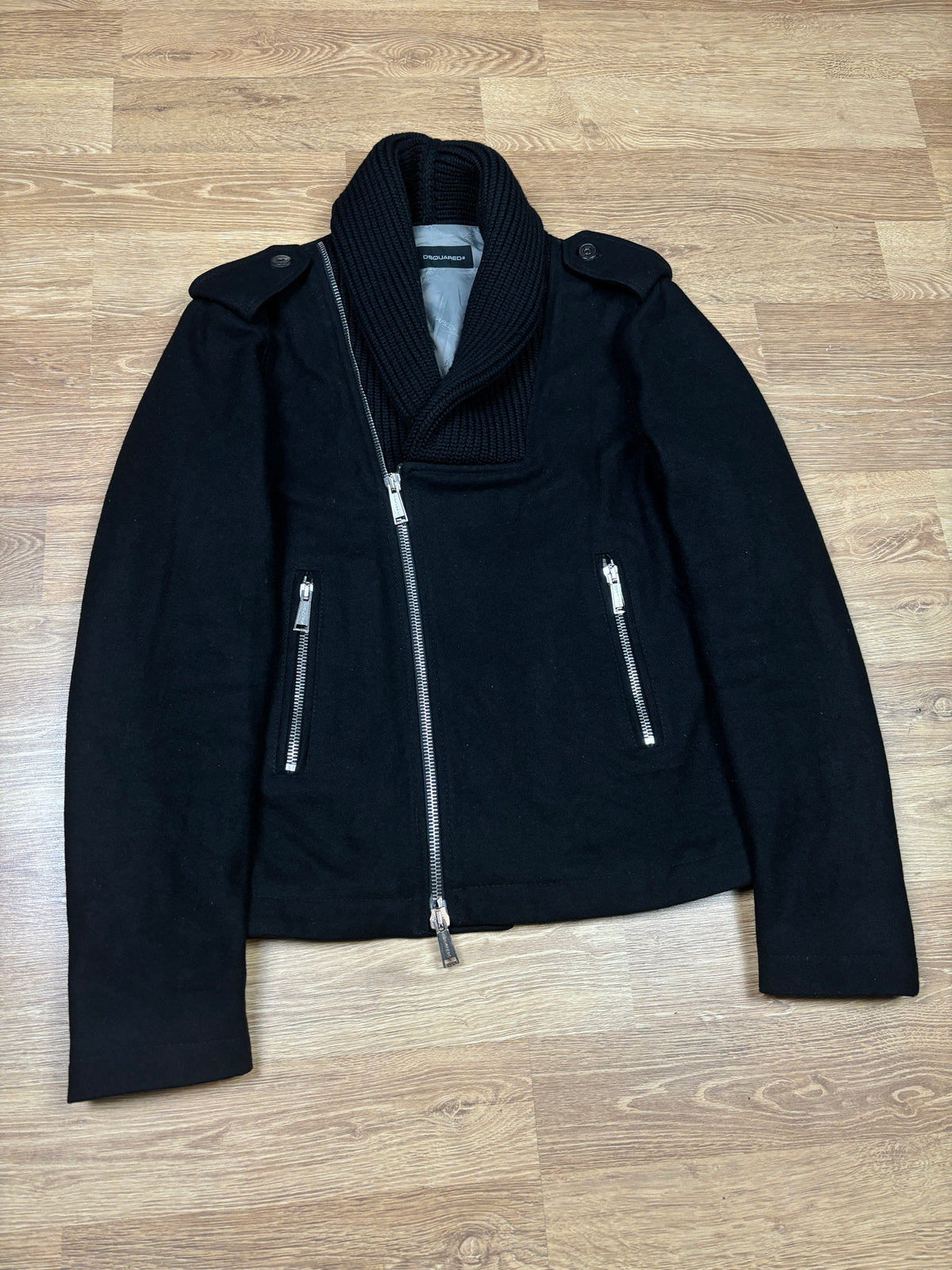 AW2013 Dsquared2 Black Wool Asymmetric Zip Jacket