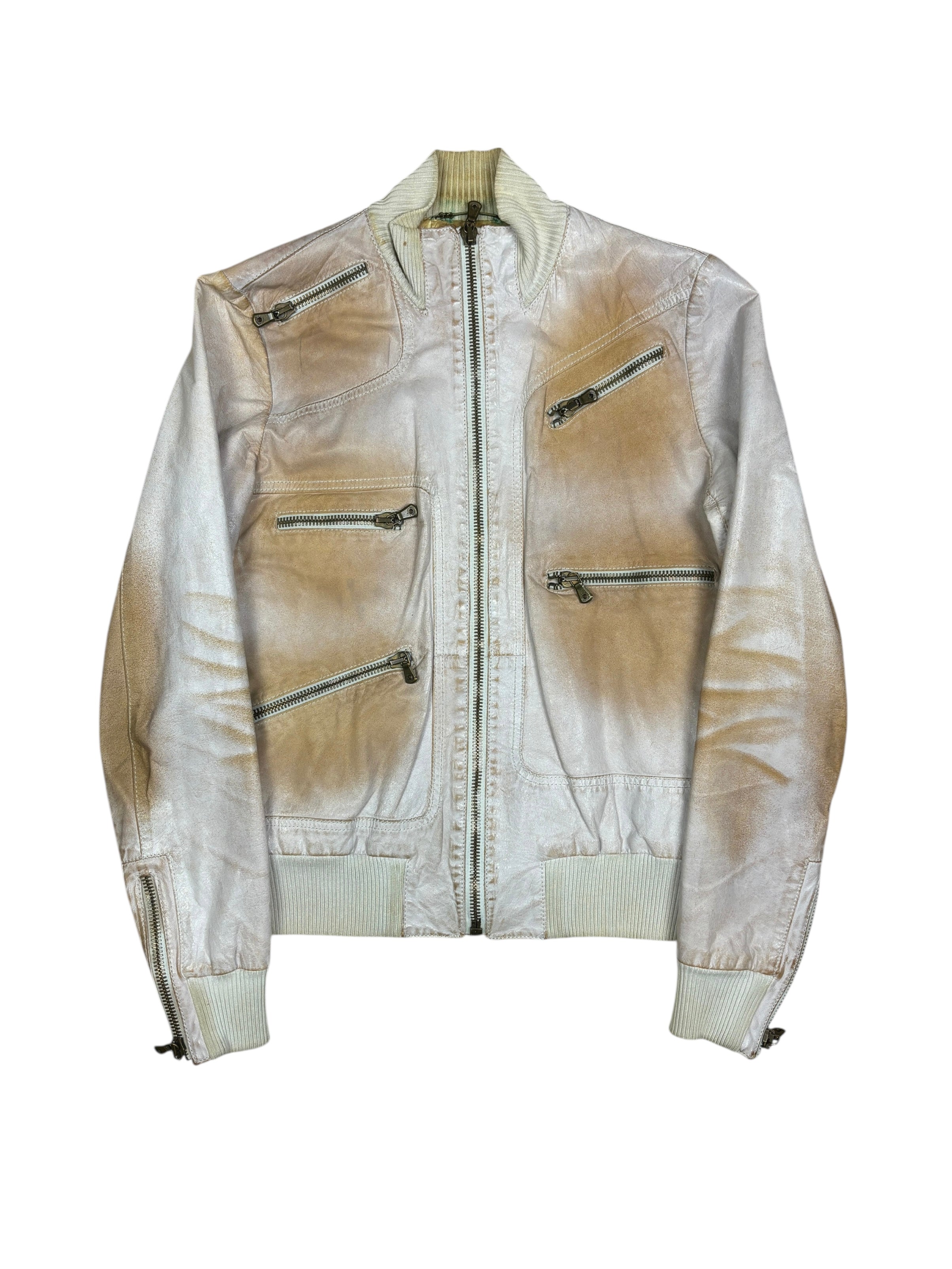 2000s Dolce & Gabbana Faded Multi-Zip Calfskin Leather Jacket