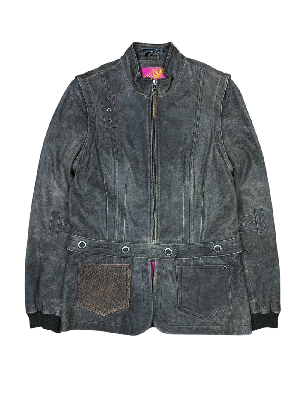 2000s Oakley Detachable Distressed Industrial Leather Jacket