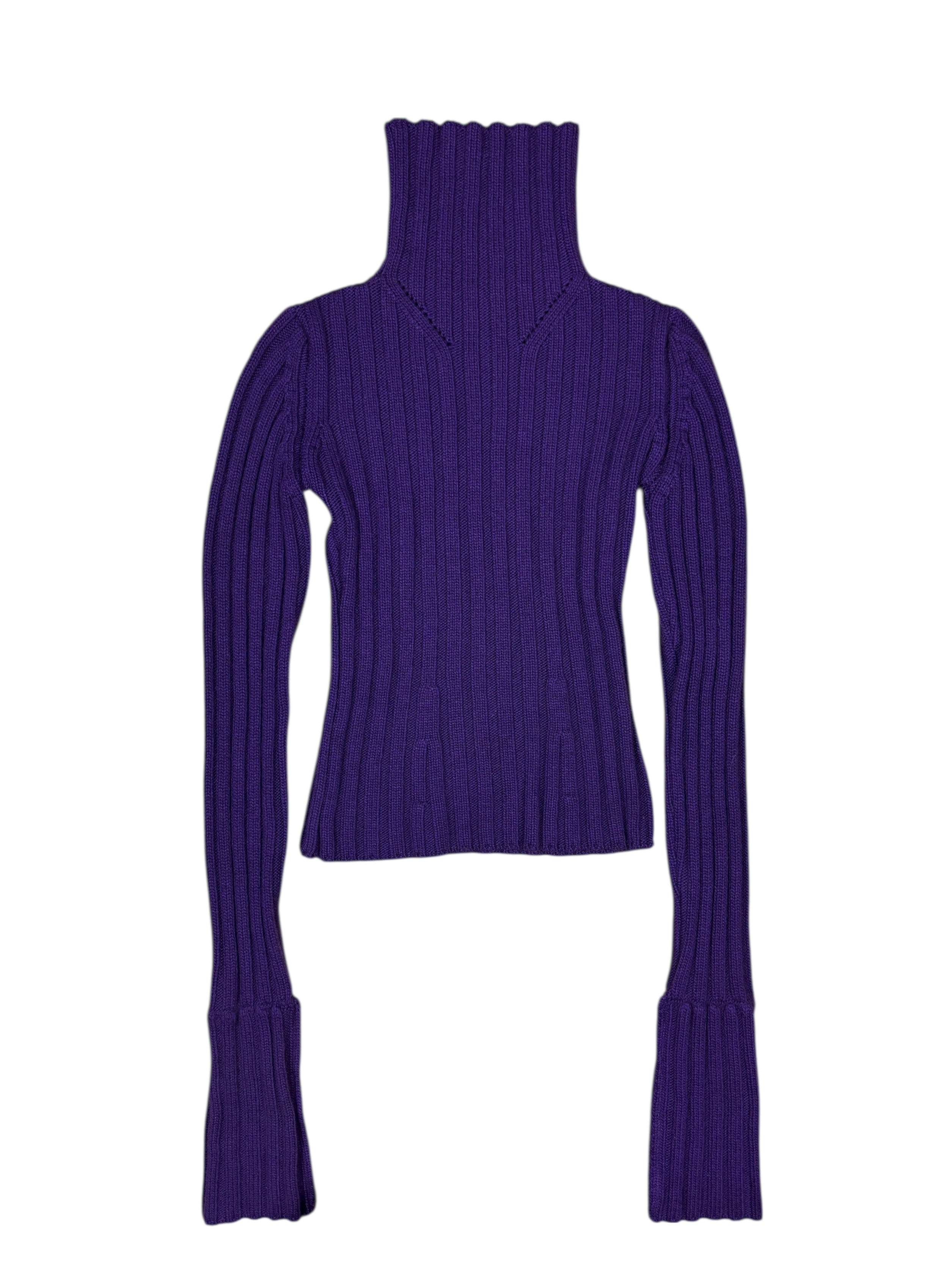 Ann Demeulemeester Purple Ribbed Turtleneck Knit