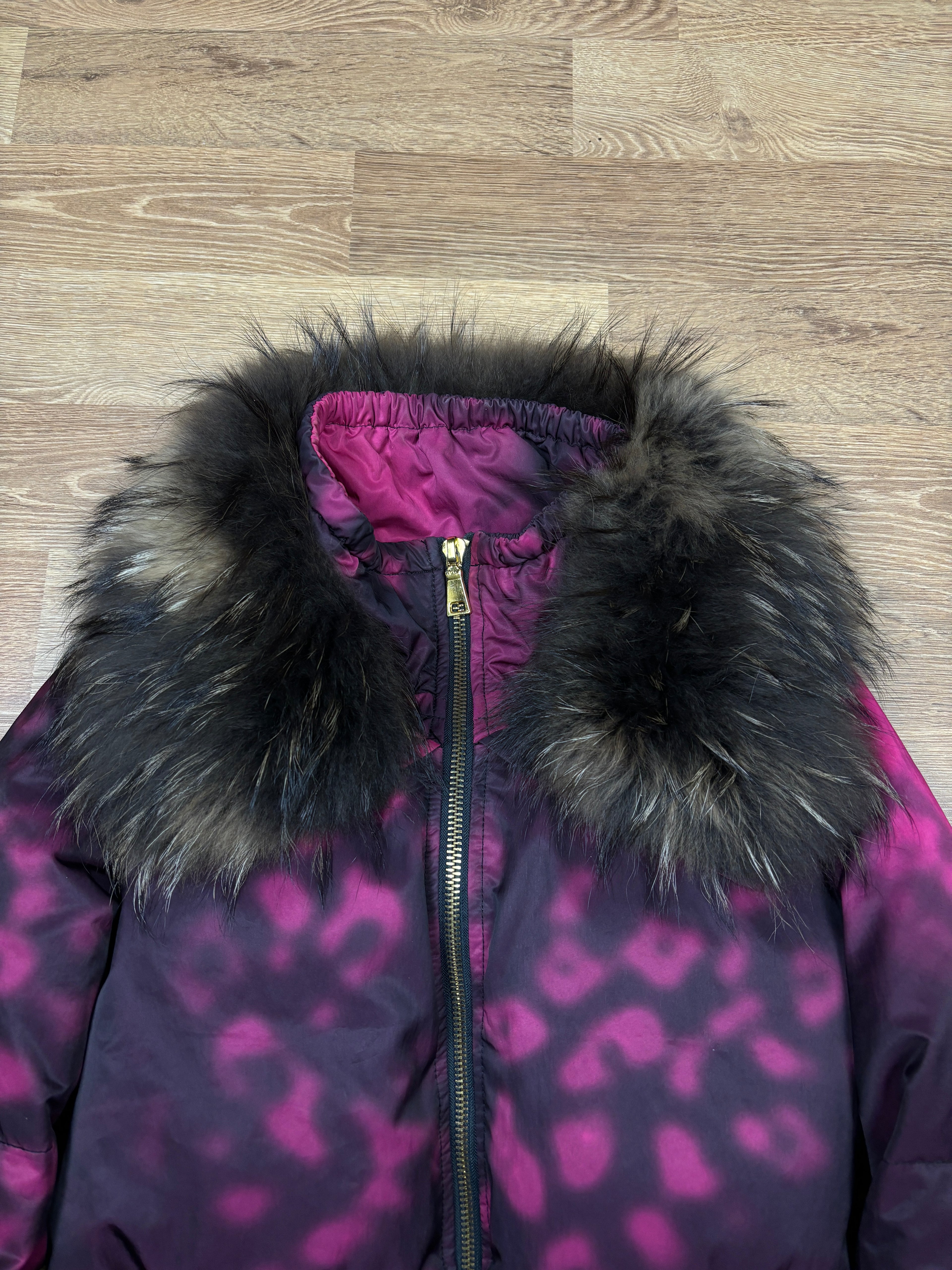 2000s Prada Detachable Fox Fur Leopard Down Jacket