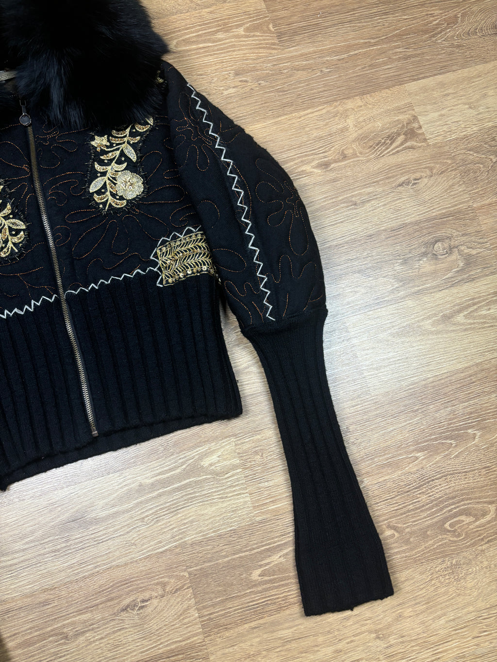 2000s Roberto Cavalli Embroidered Fox Fur Collar Jacket