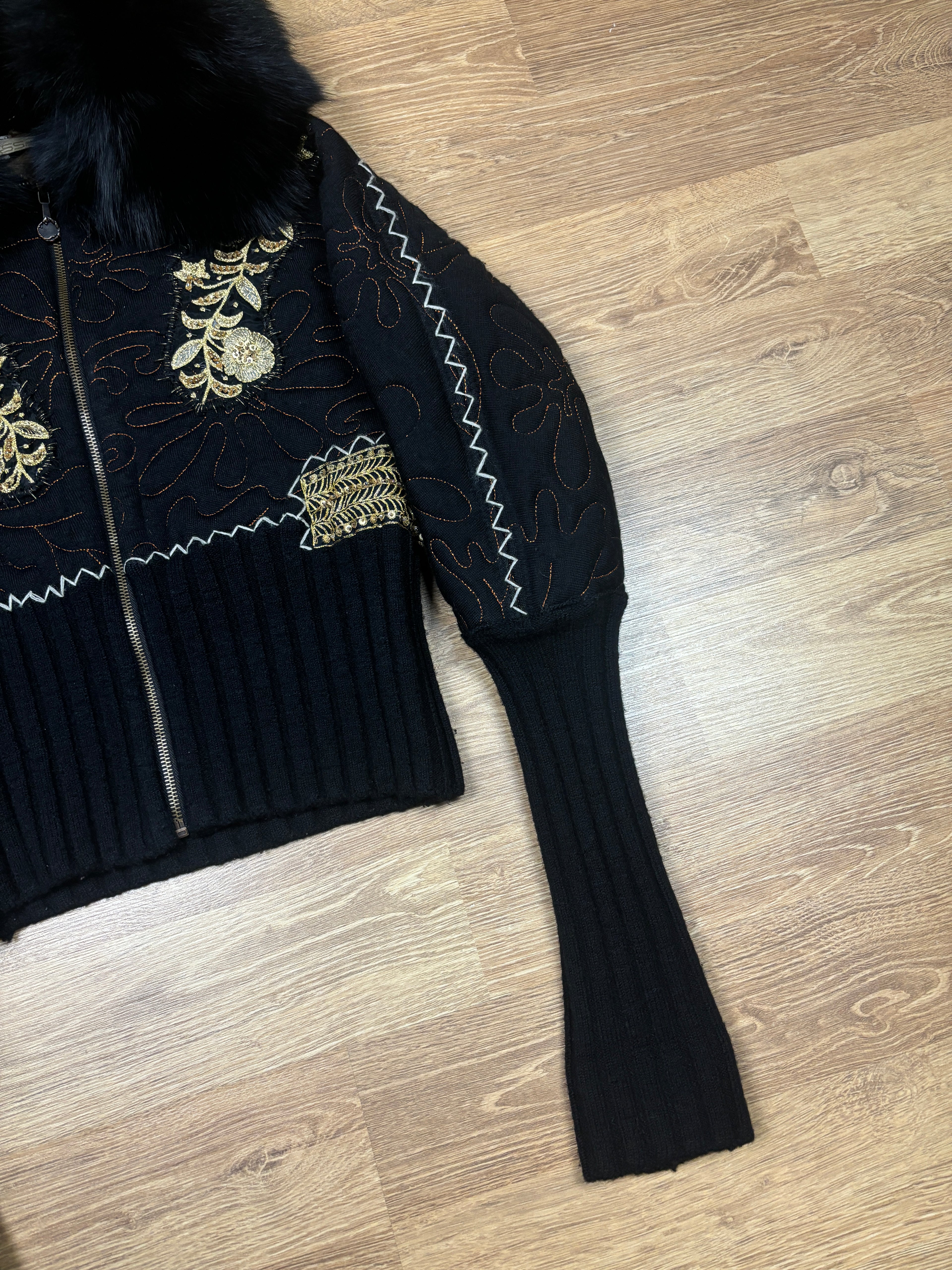 2000s Roberto Cavalli Embroidered Fox Fur Collar Jacket