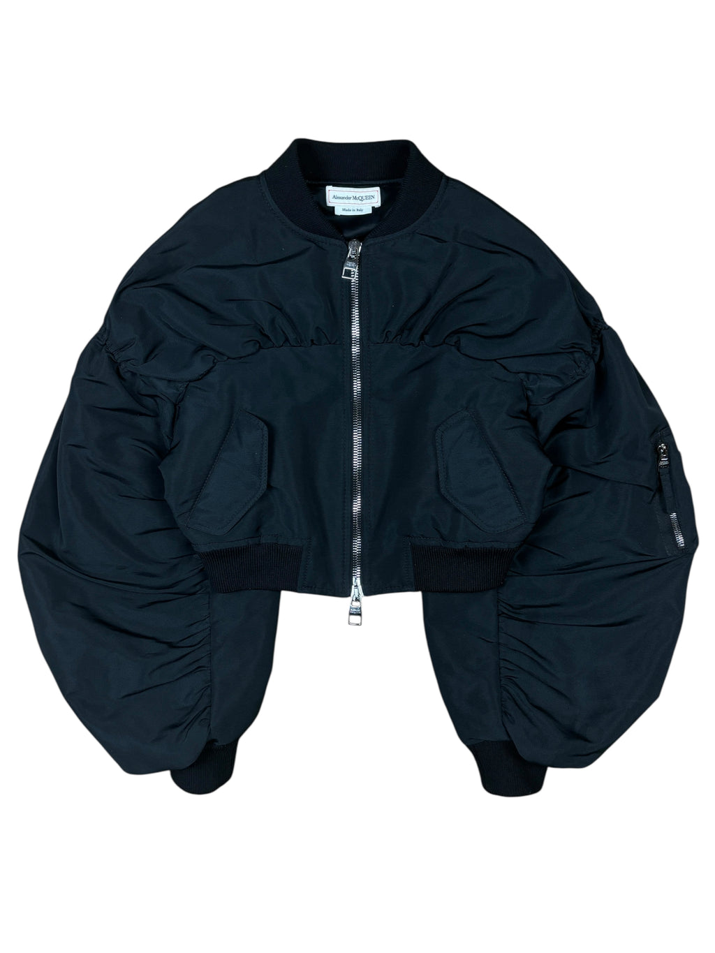 Alexander McQueen Cropped Balloon Sleeve Bomber Jacket