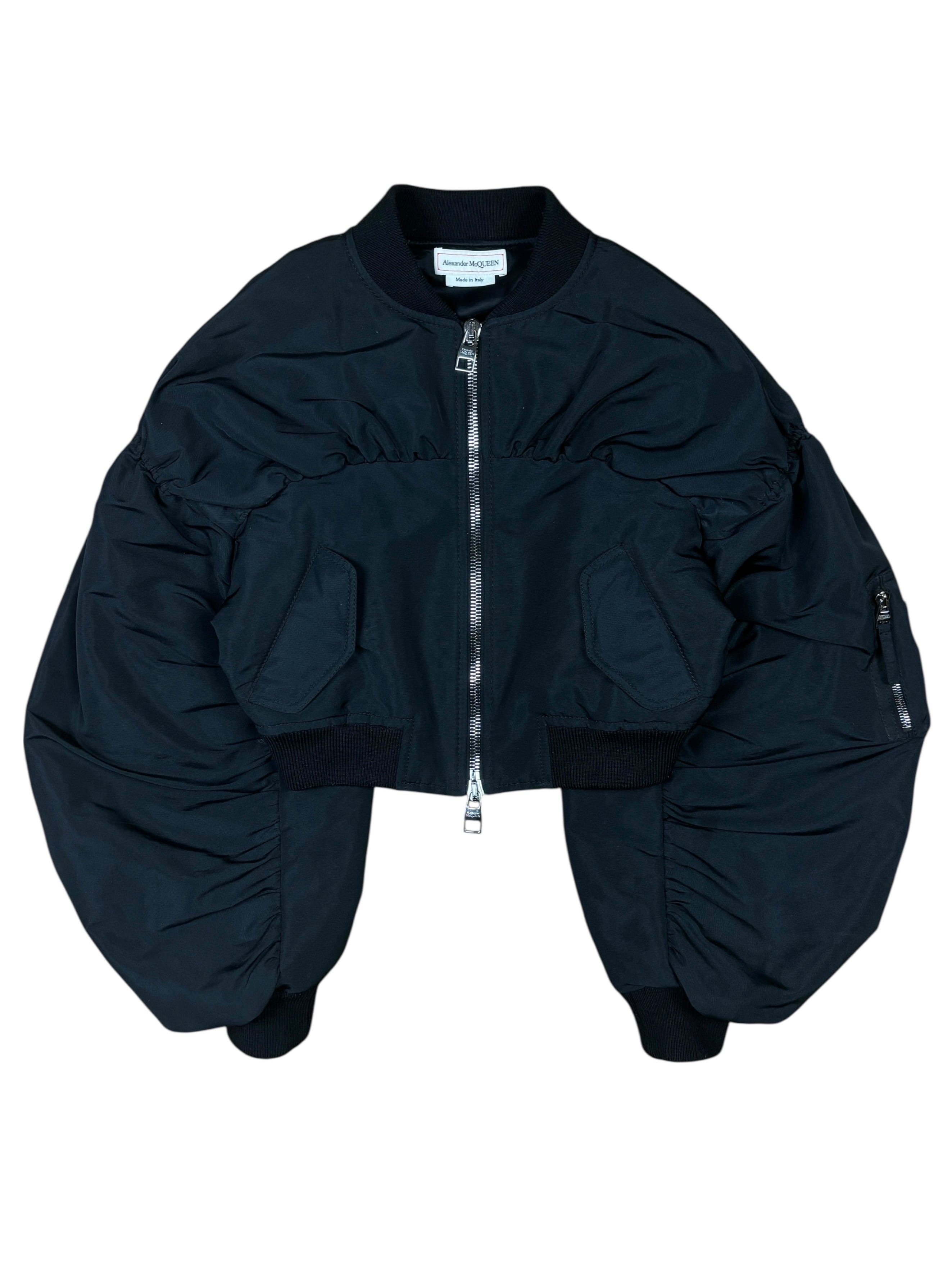 Alexander McQueen Cropped Balloon Sleeve Bomber Jacket