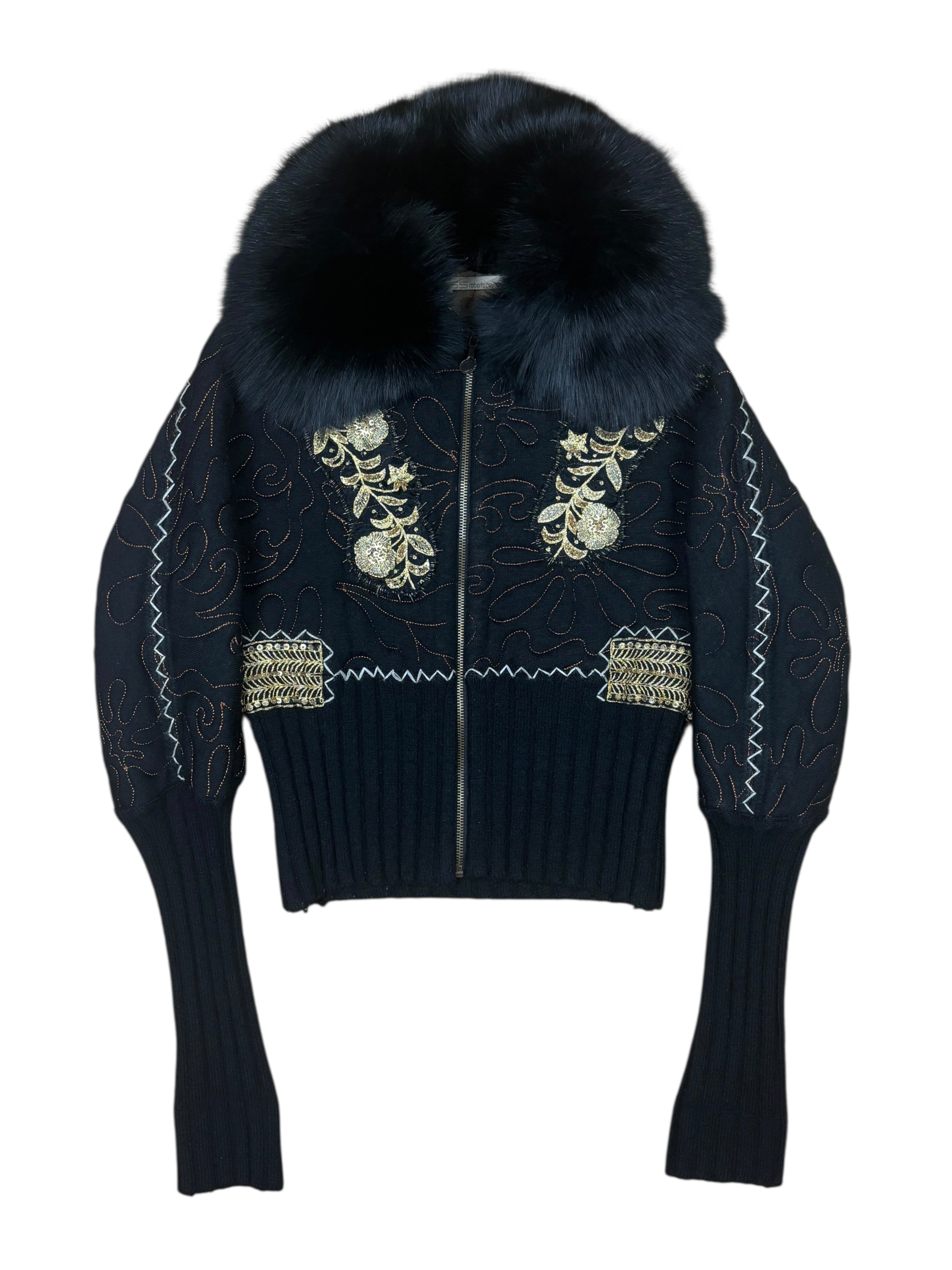 2000s Roberto Cavalli Embroidered Fox Fur Collar Jacket