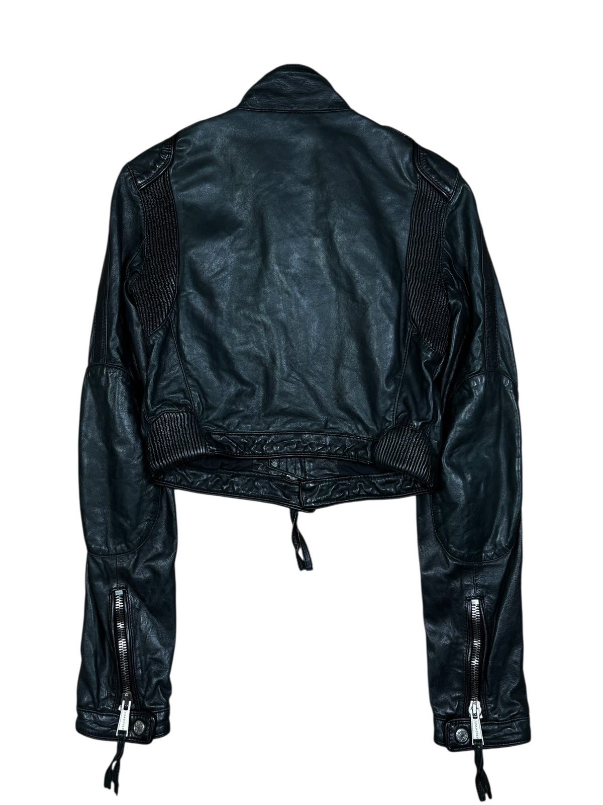 2000s Dsquared2 Cropped Black Leather Biker Jacket